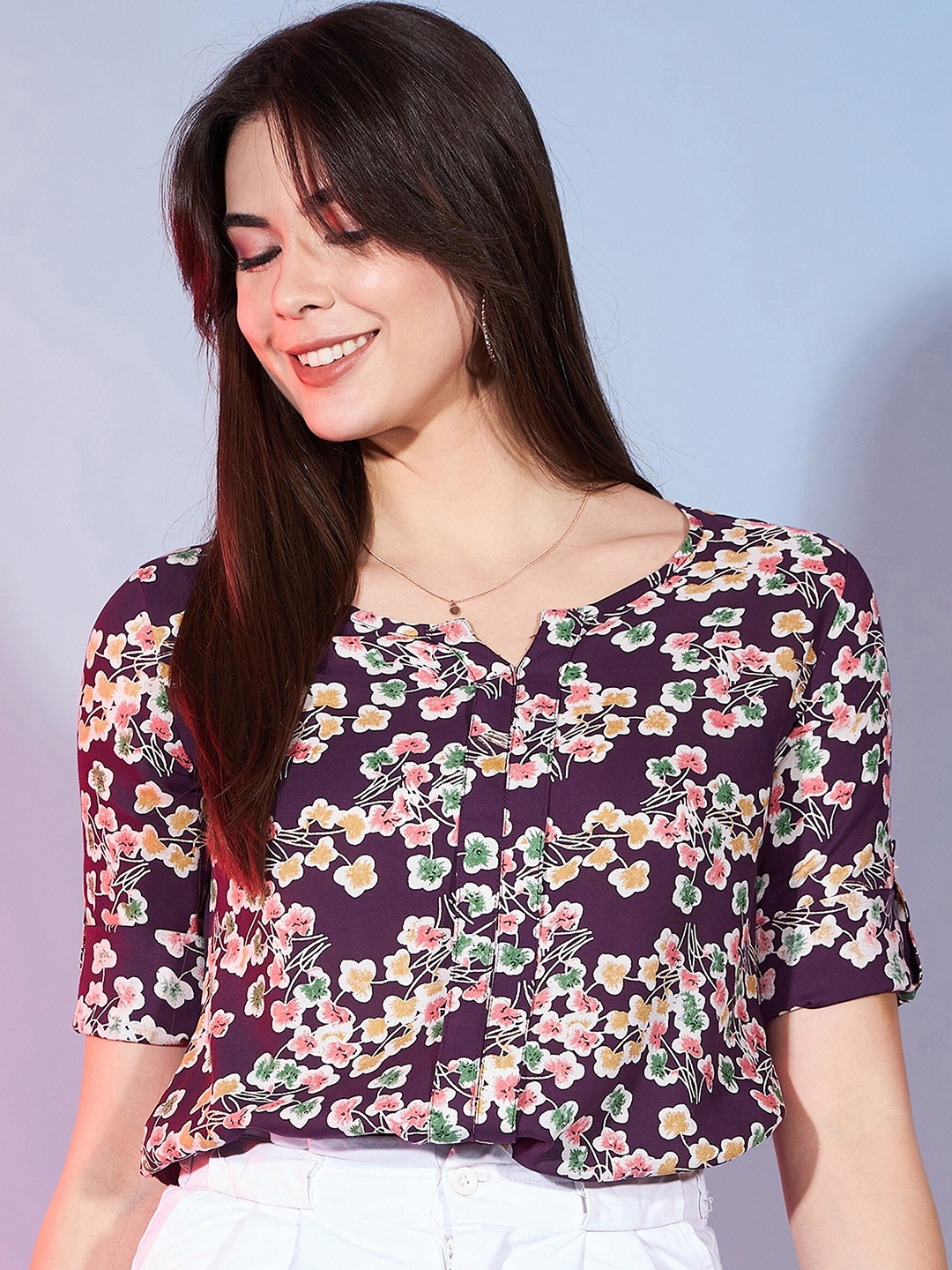 

DressBerry Maroon Floral Printed Top