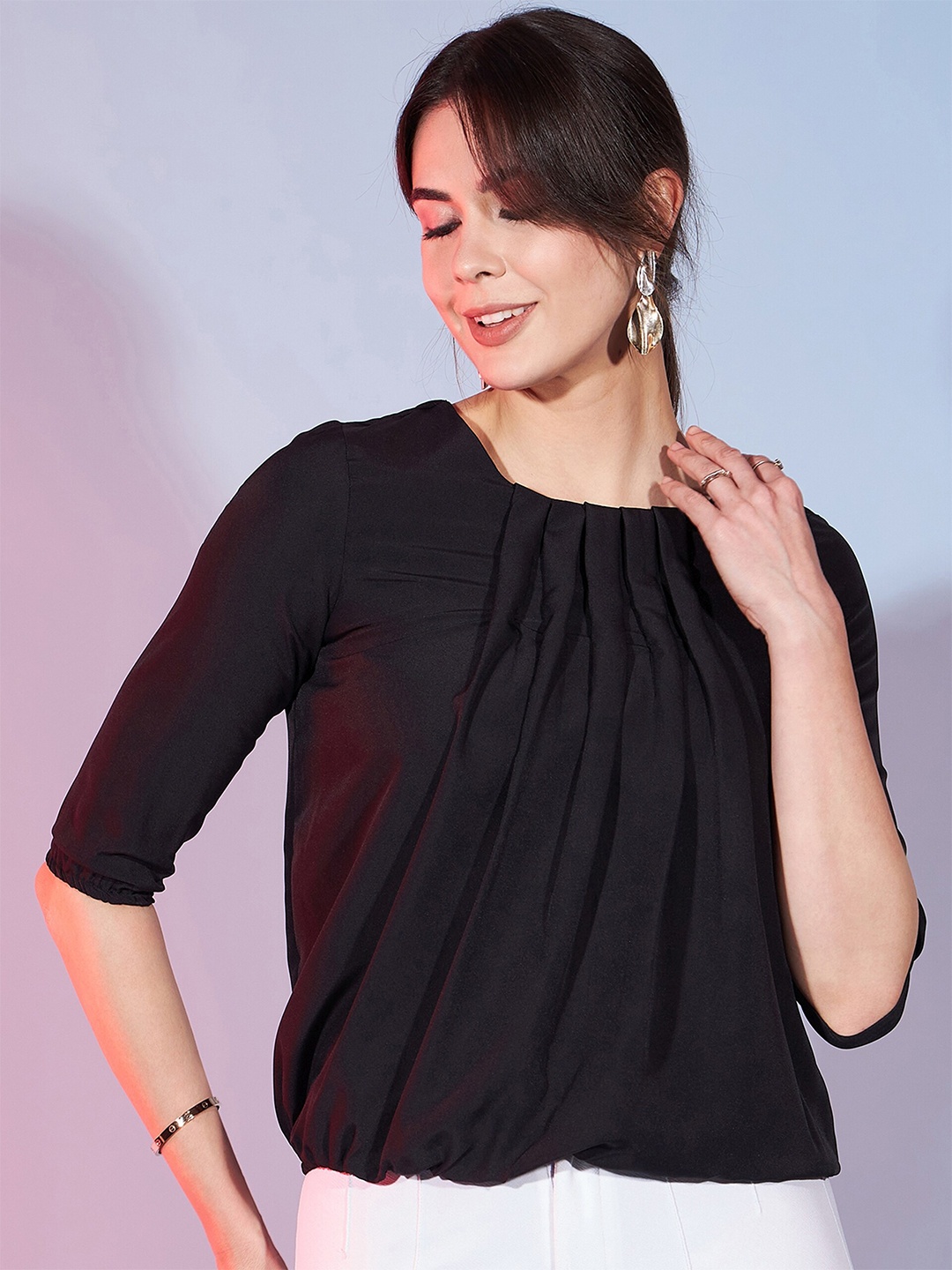 

DressBerry Round Neck Top, Black