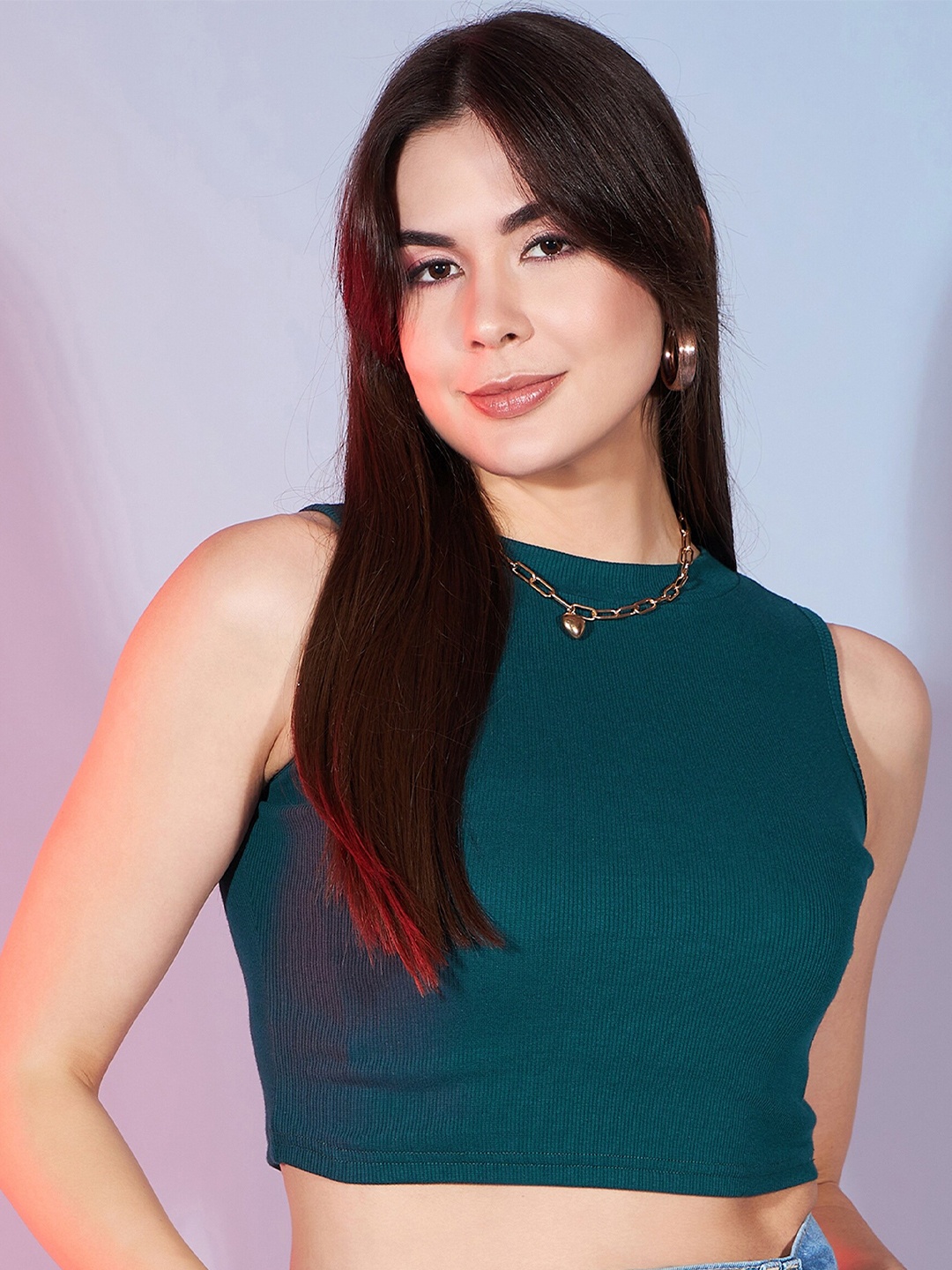 

DressBerry Regular Sleeveless Crop Top, Teal
