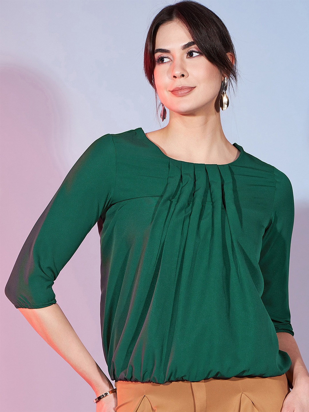 

DressBerry Regular Blouson Top, Green