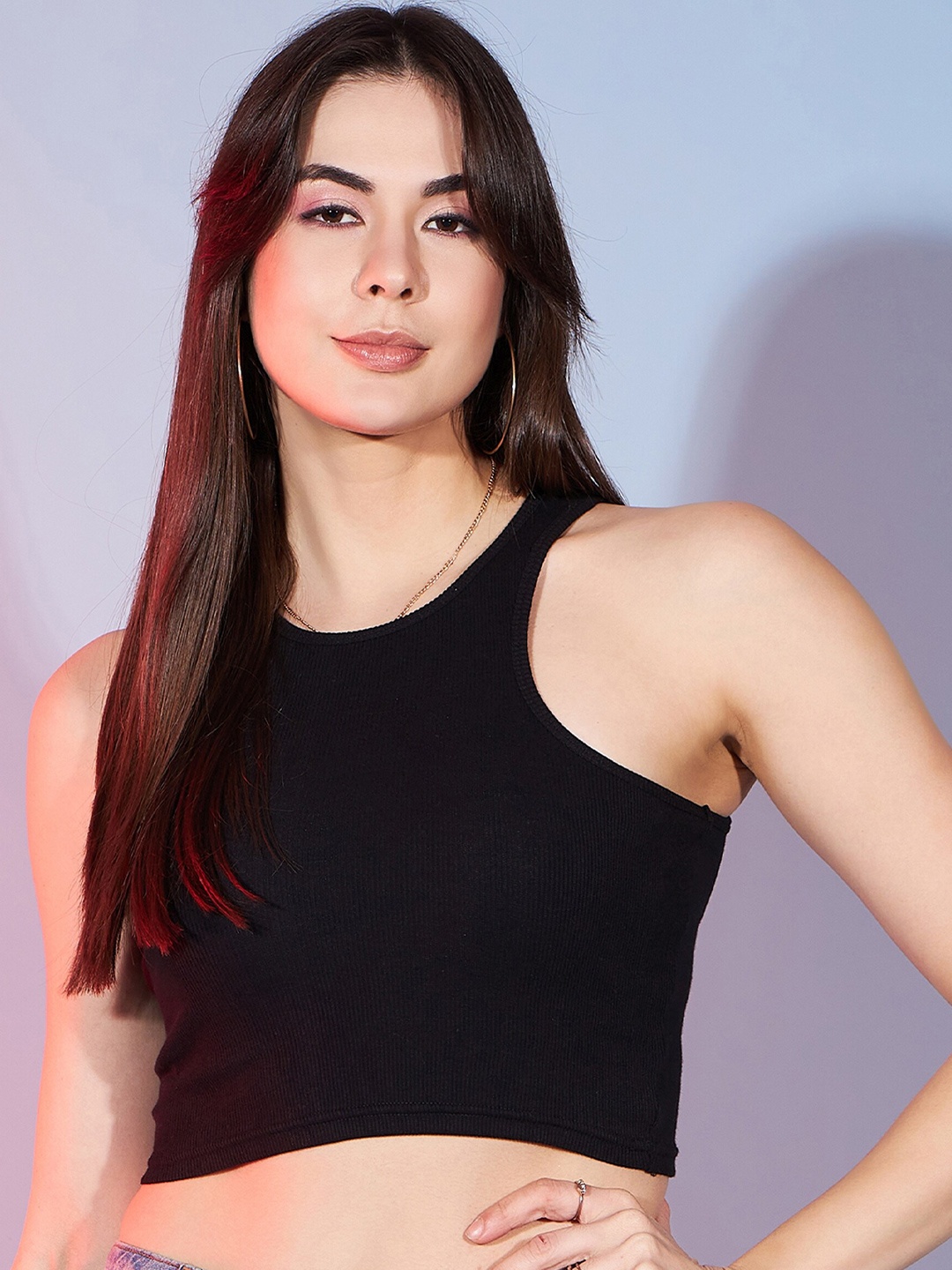 

DressBerry Black Round Neck Sleeveless Crop Top