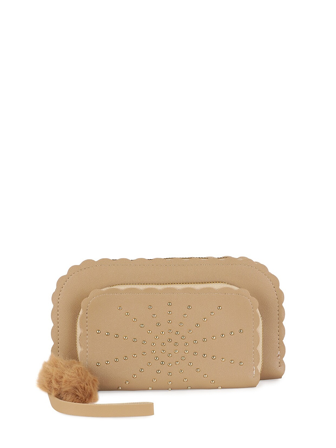 

ZEVORA Women Embellished Zip Around Wallet, Beige