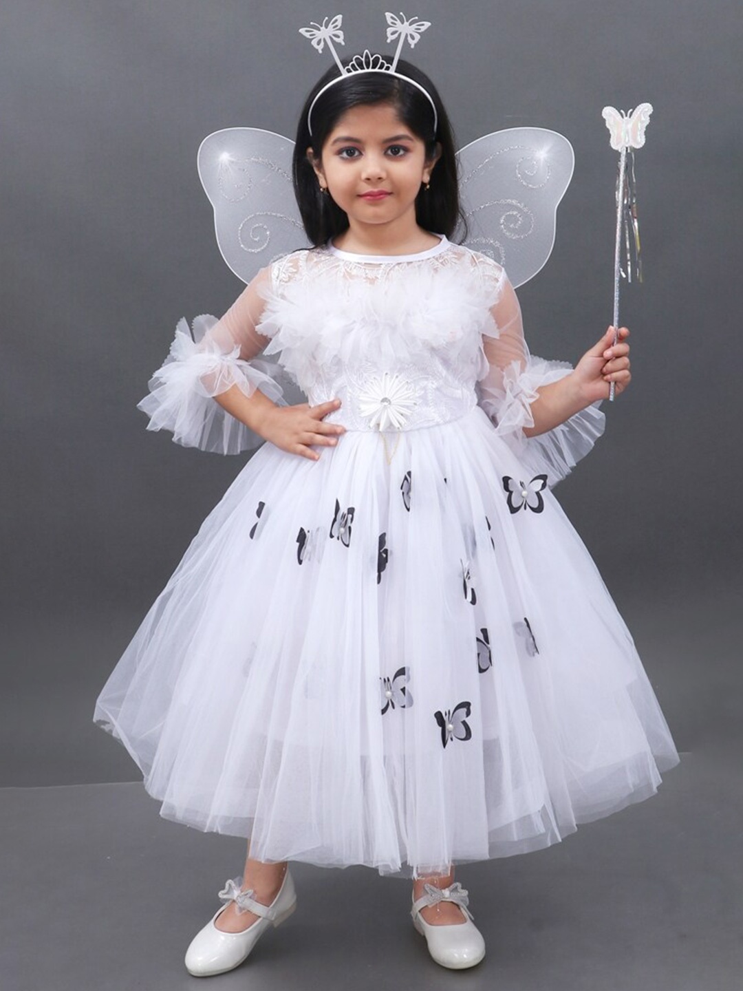 

BAESD Girls Bell Sleeve Net Fit & Flare Party Dress, White