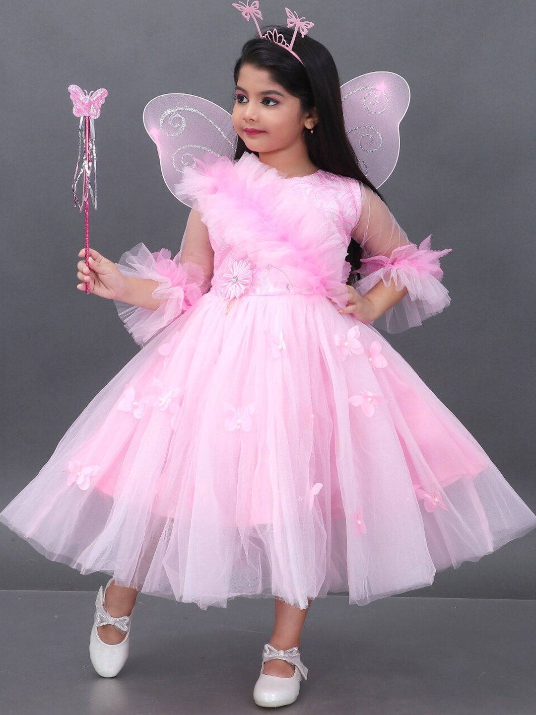 

BAESD Girls Floral Net Fit & Flare Party Dress, Pink