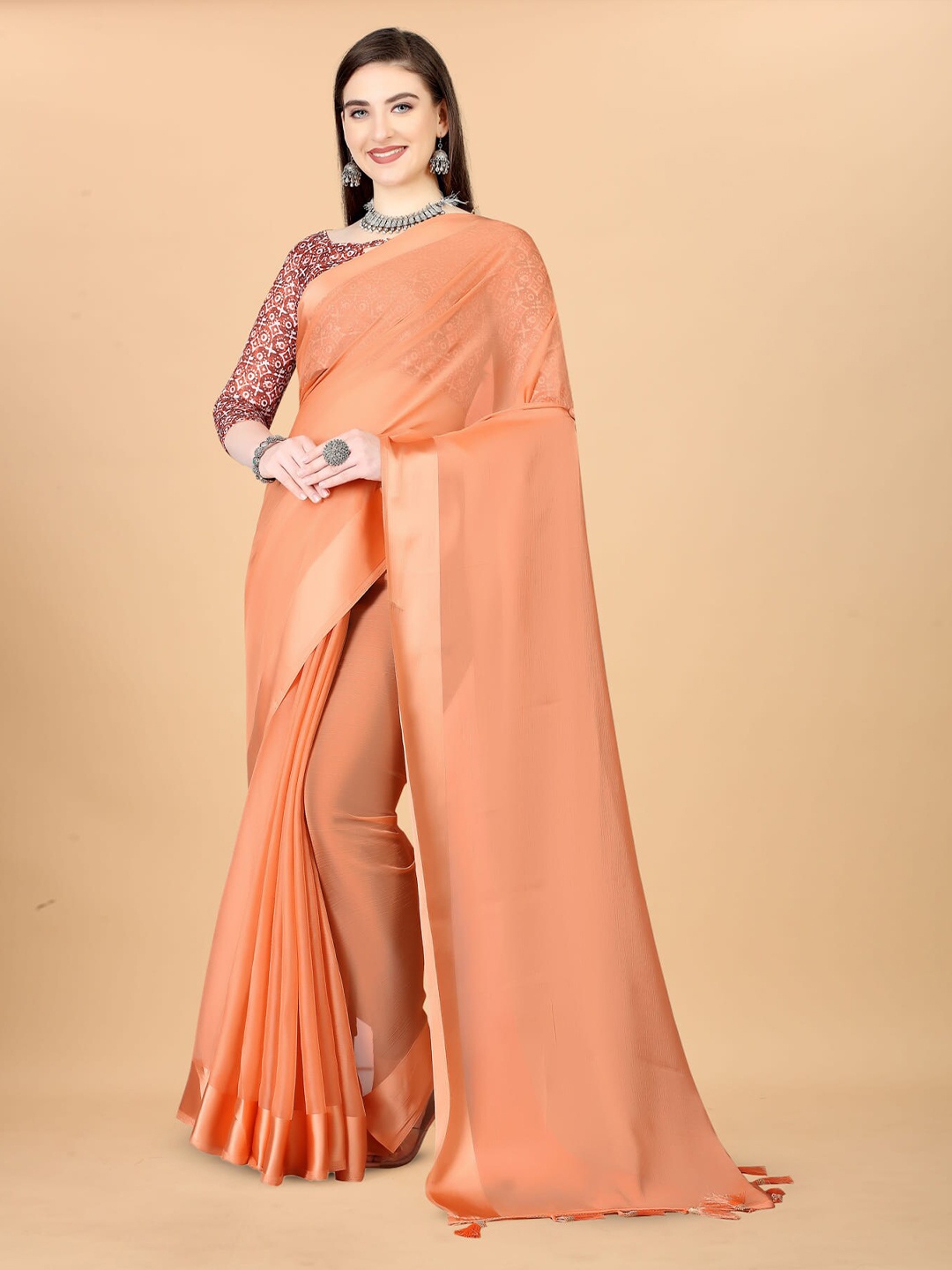

Mitera Silk Cotton Paithani Saree with Tassels, Peach