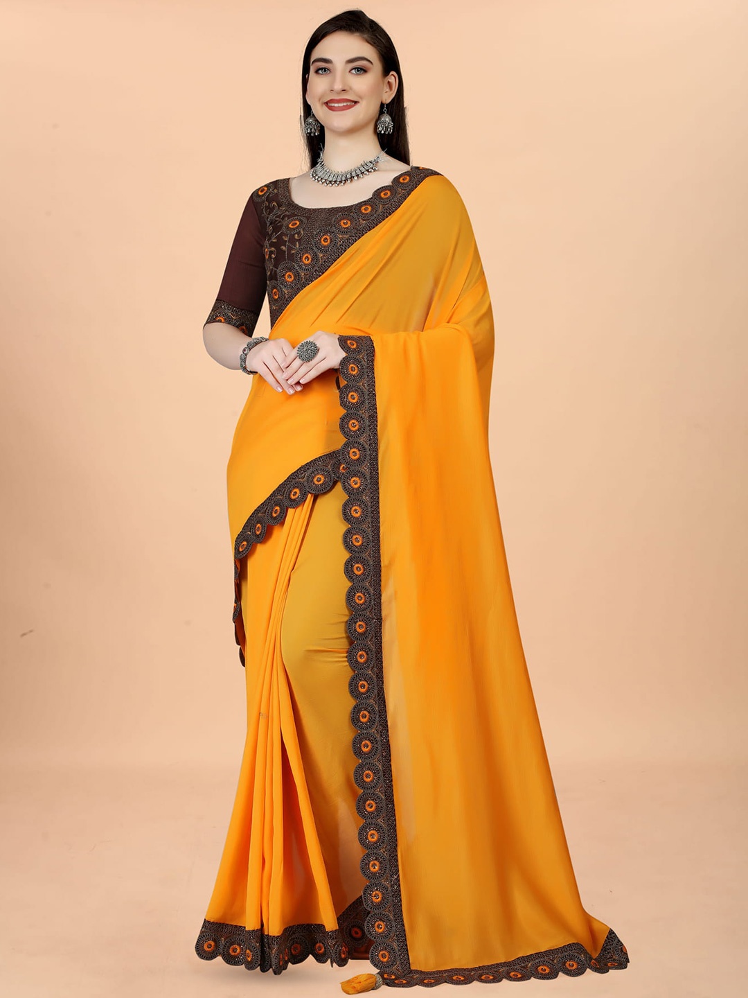 

Mitera Yellow & Black Embroidered Silk Cotton Saree