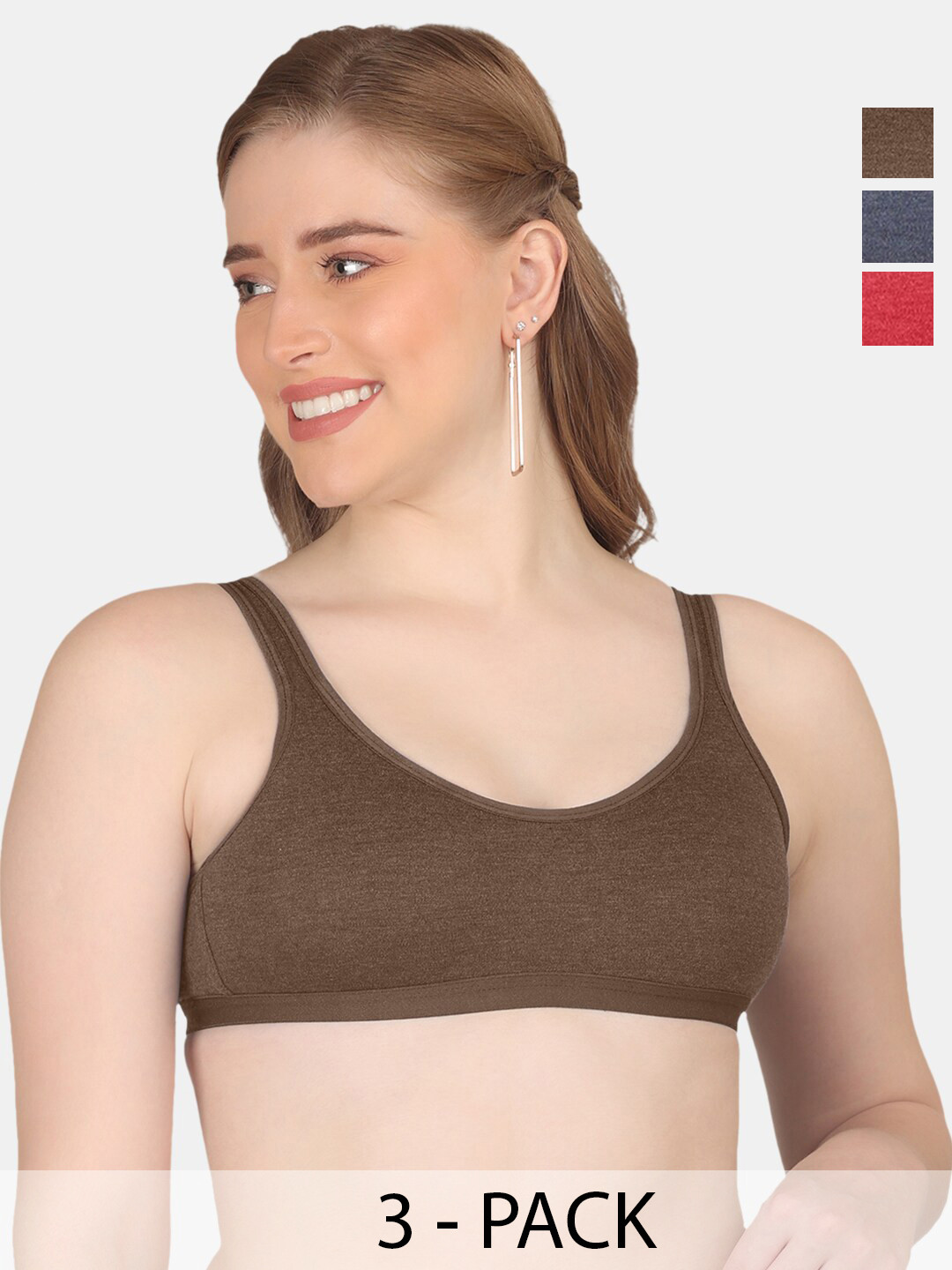 

POOJA RAGENEE Pack Of 3 Full Coverage Non Padded Cotton Workout Bra With All Day Comfort, Grey