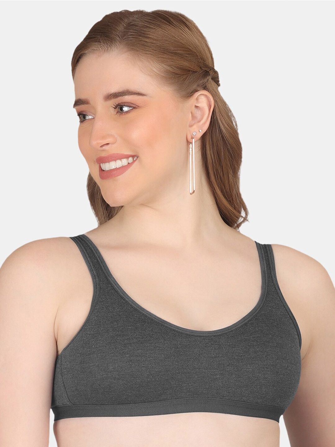 

POOJA RAGENEE Cotton Workout Bra Full Coverage Non Padded All Day Comfort, Black