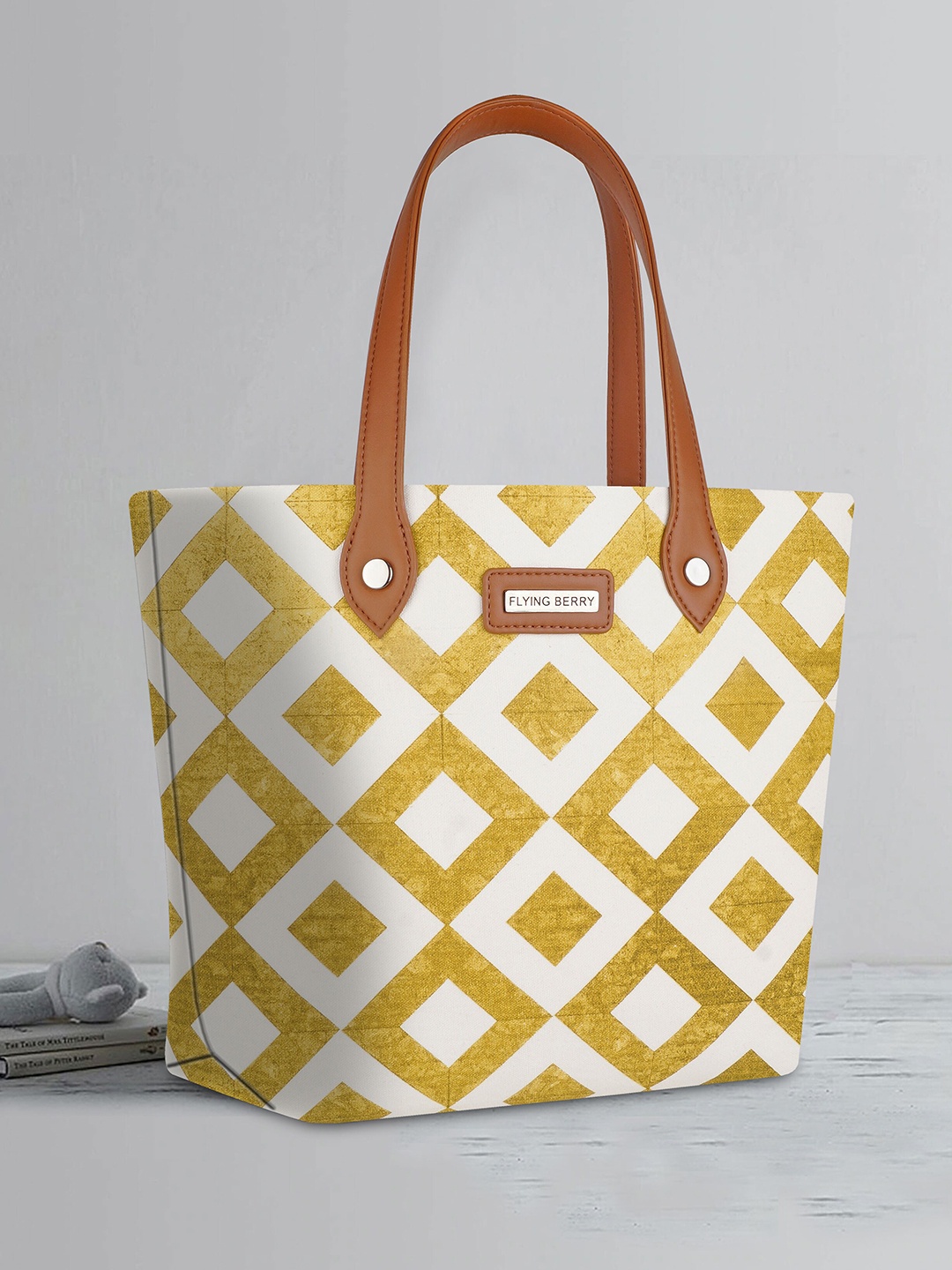 FLYING BERRY Geometric Printed Shopper Tote Bag, Gold