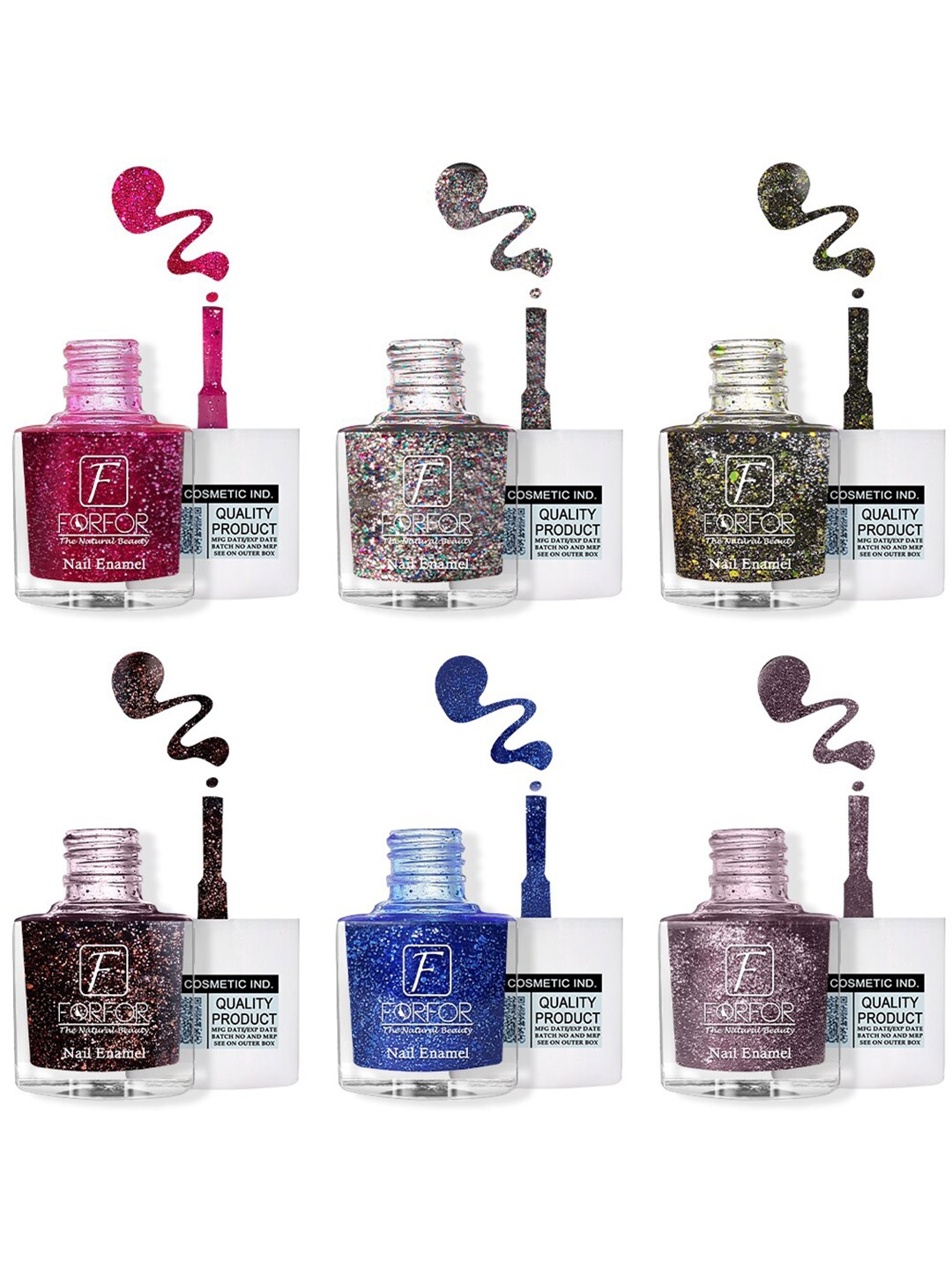 

FORFOR High Shine Set Of 6 Glitter Nail Polish-5ml Each - 89-96-91-93-94-95, Silver