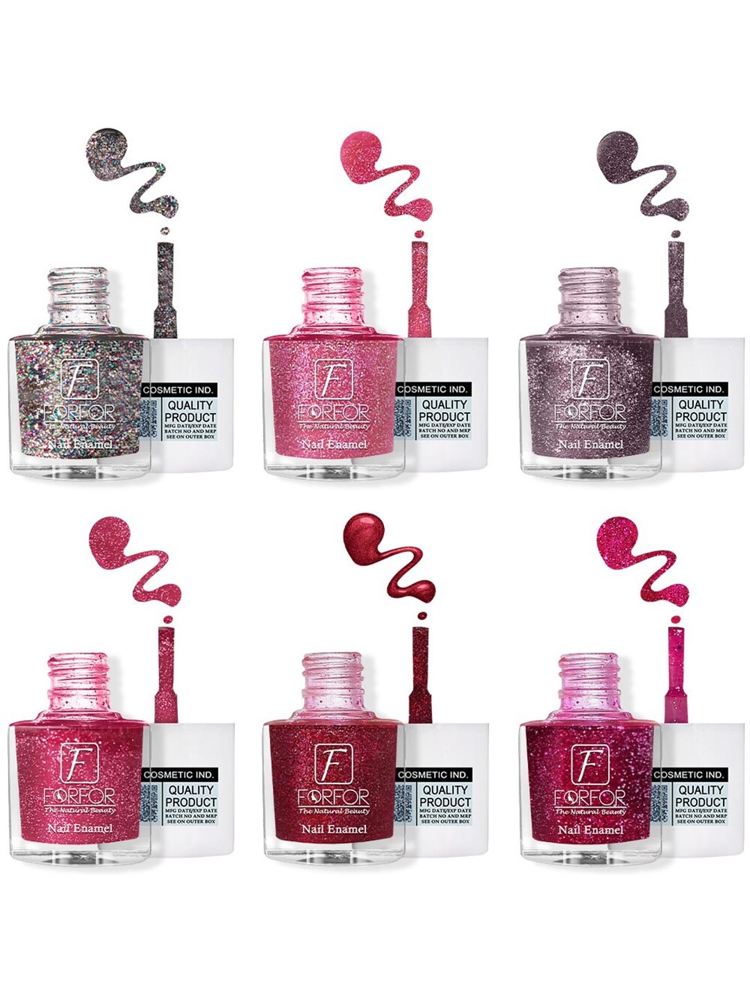 

FORFOR Set of 6 Long Lasting Quick Dry Glitter Nail Polish - 5 ml each, Multi