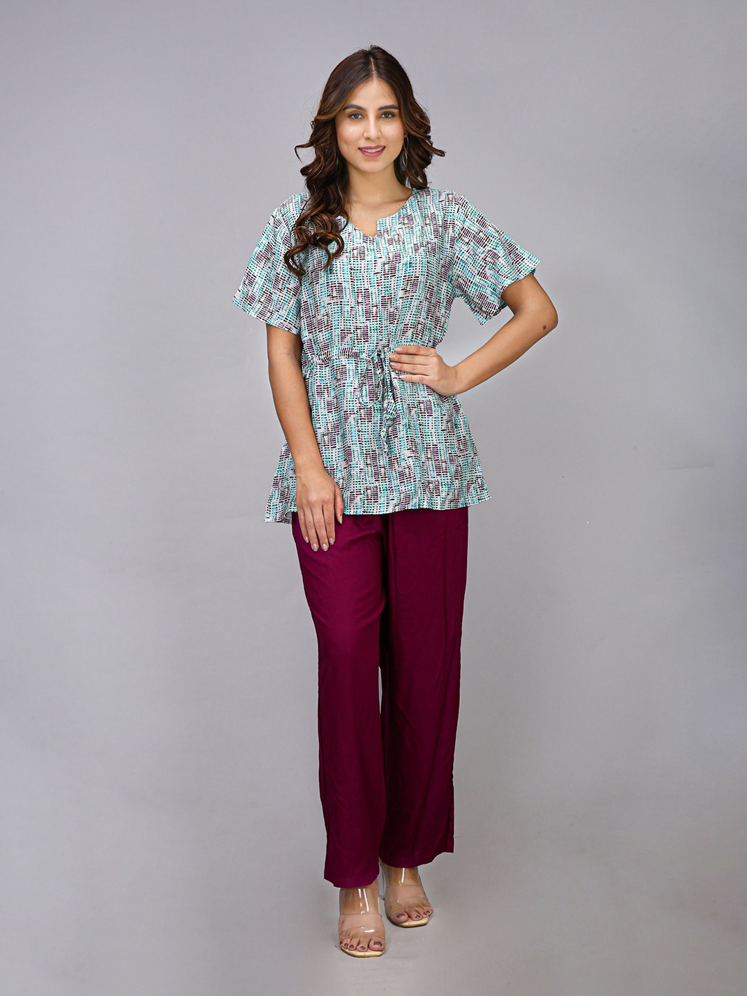 

MAIYEE Geometric Printed Tunic With Trouser, Green
