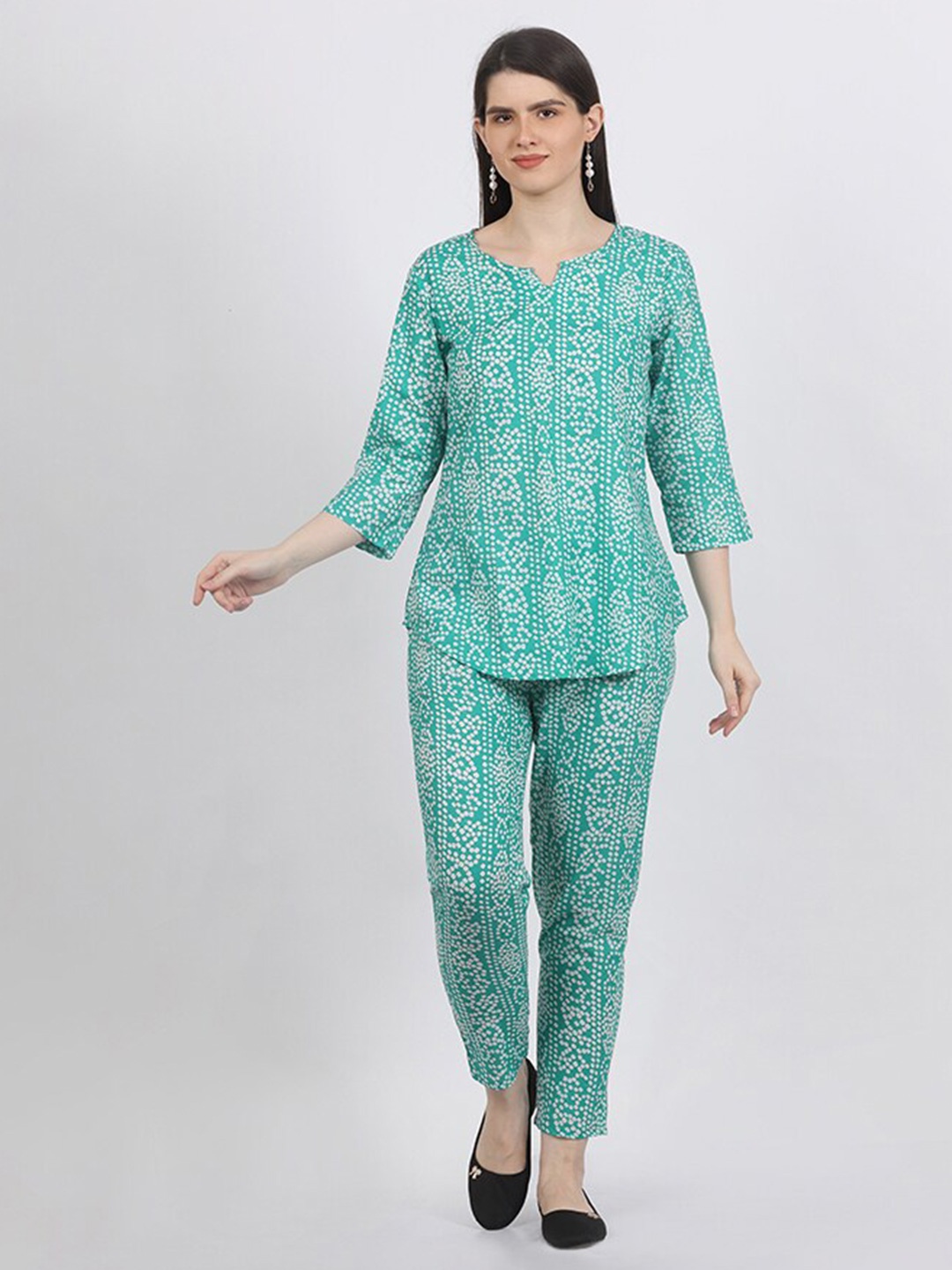 

MAIYEE Bandhani Printed Pure Cotton Tunic & Trousers Co-Ords Set, Blue