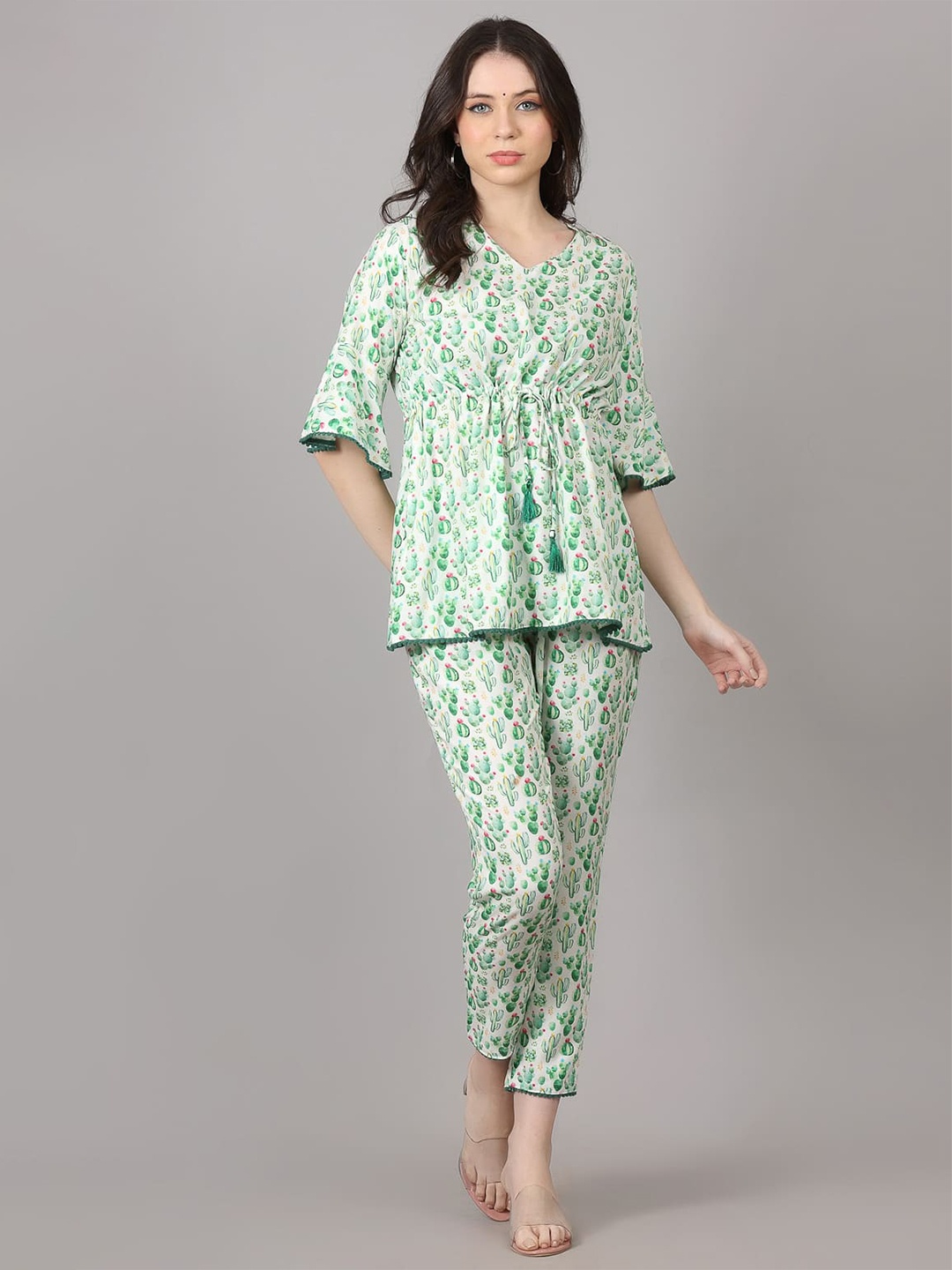 

MAIYEE Printed Tunic & Trousers Co-Ords Set, Off white