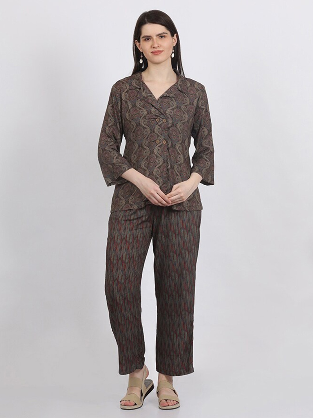 

MAIYEE Printed Tunic & Trousers Co-Ords Set, Brown