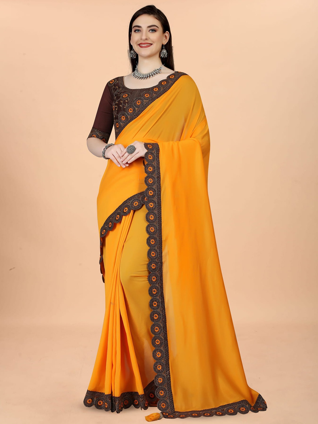 

KALINI Embroidered Silk Cotton Saree, Yellow