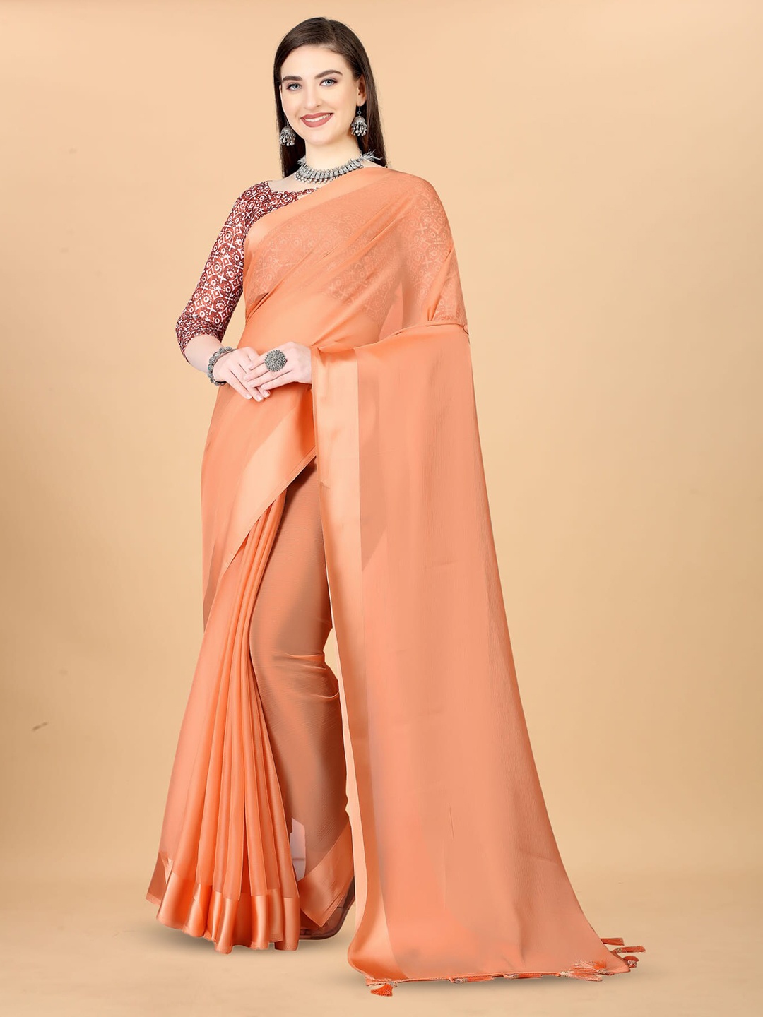 

KALINI Silk Cotton Saree, Peach