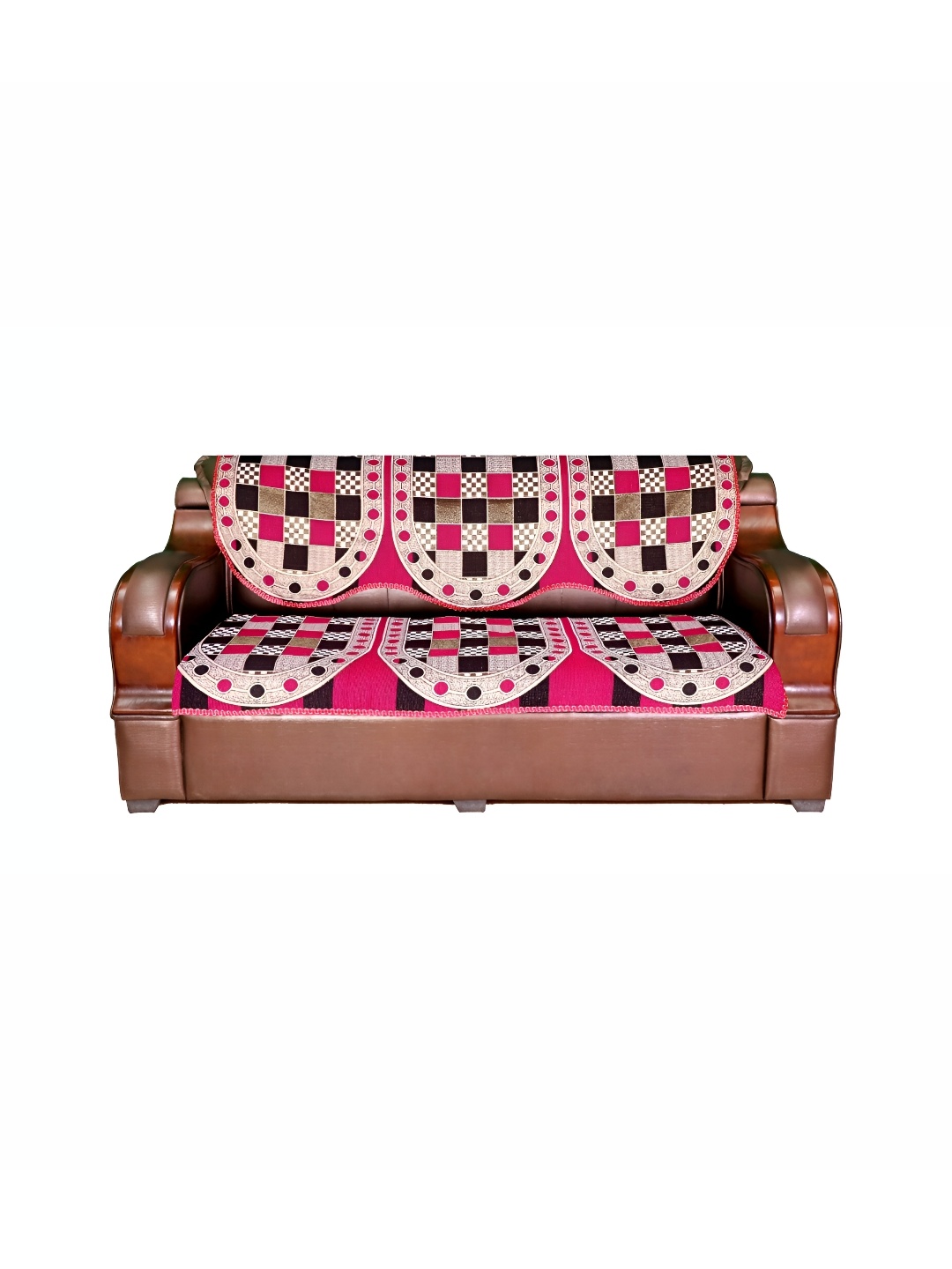 

AZOTICA Pink & Black 6 Pieces Geometric 5 Seater Cotton Sofa Covers