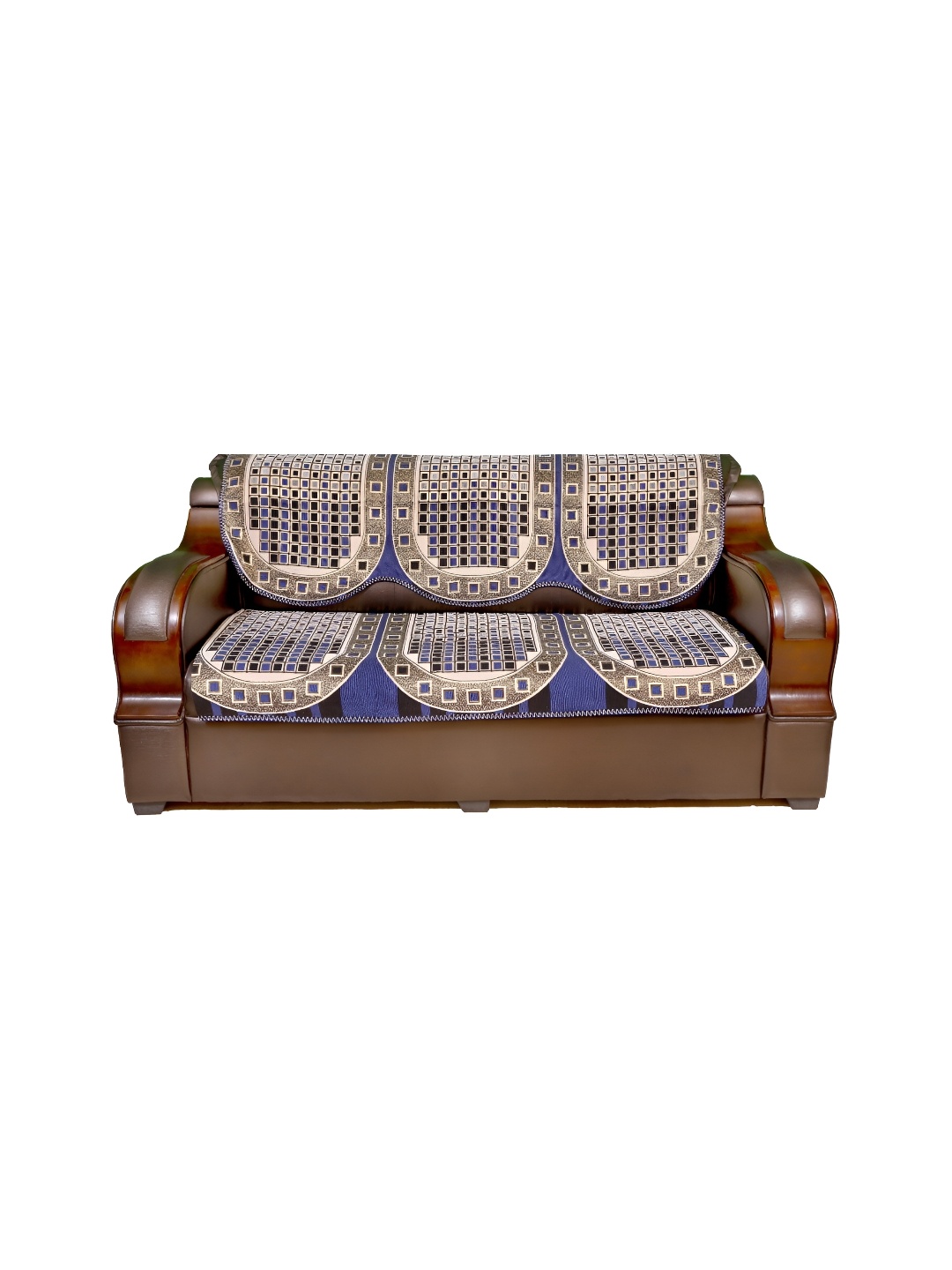 

AZOTICA Navy Blue & Black 6 Pieces Geometric 5 Seater Cotton Sofa Covers