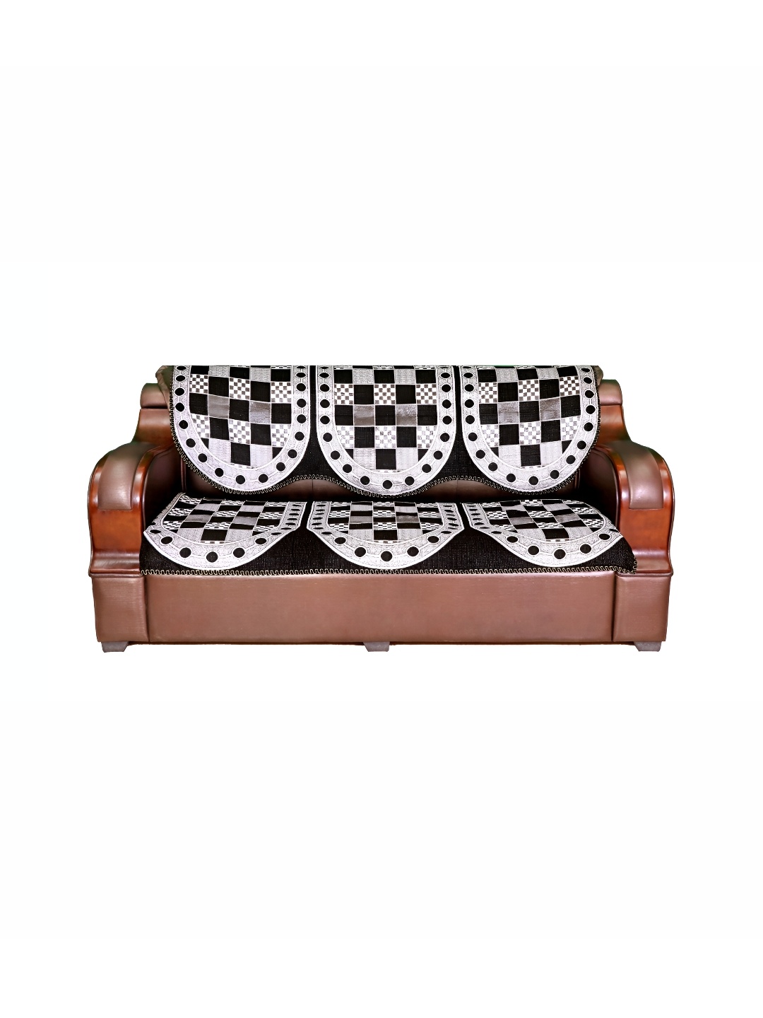 

AZOTICA Black & White 6 Pieces Geometric 5 Seater Cotton Sofa Covers