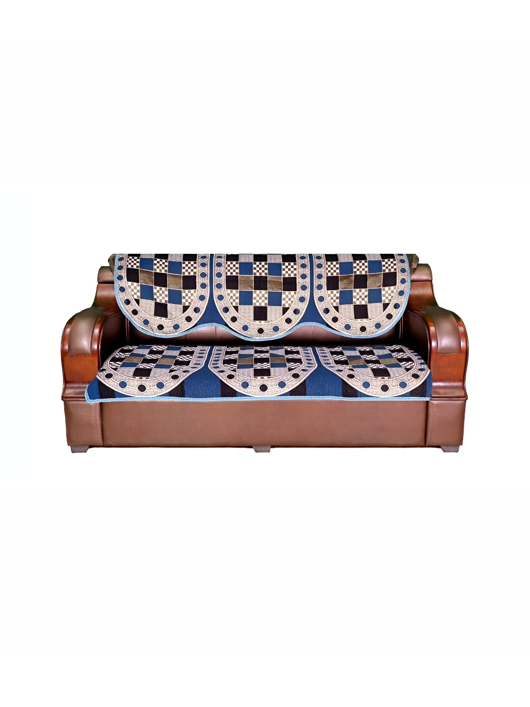 

AZOTICA Blue & Black 6 Pieces Geometric 5 Seater Cotton Sofa Covers