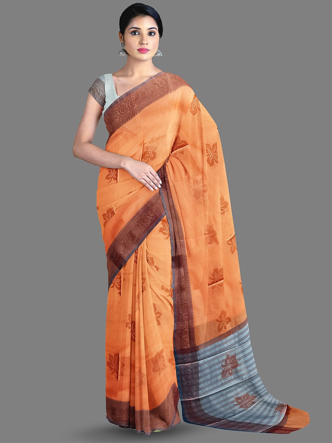 

The Chennai Silks Ethnic Motifs Woven Design Zari Kanjeevaram Saree, Peach
