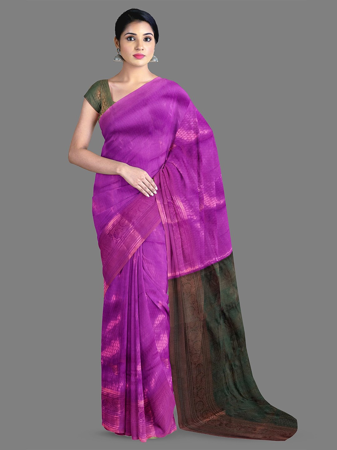 

The Chennai Silks Ethnic Motifs Woven Design Zari Kanjeevaram Saree, Violet