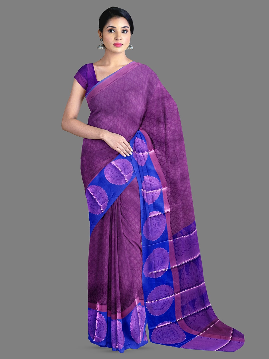 

The Chennai Silks Ethnic Motifs Woven Design Zari Kanjeevaram Saree, Purple