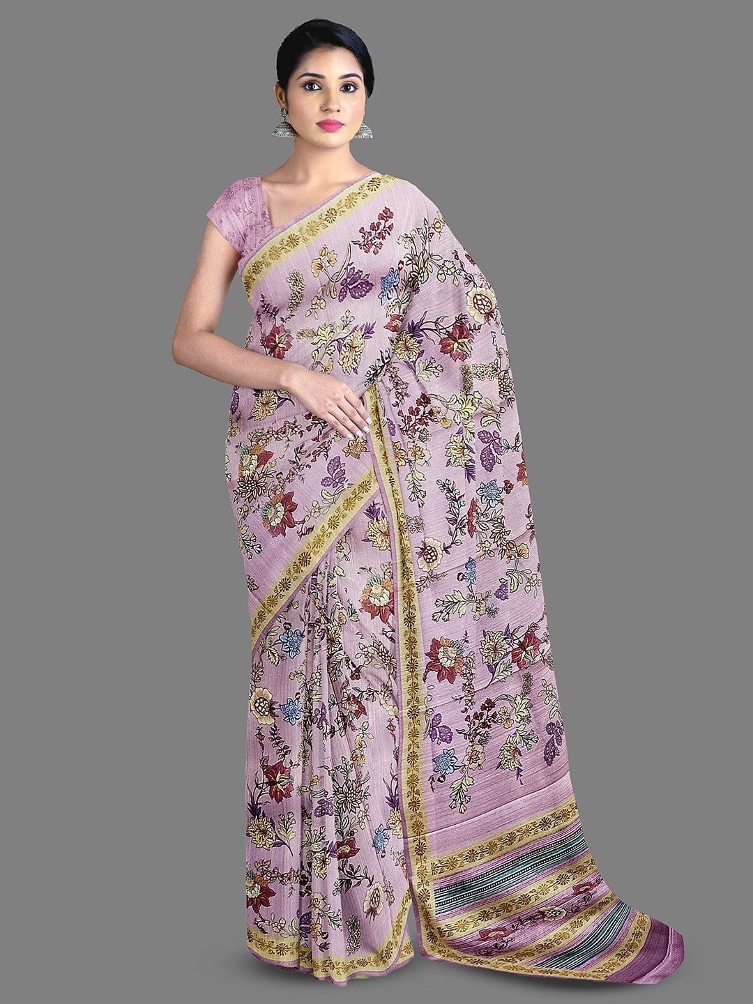 

The Chennai Silks Floral Printed Chanderi Saree, Pink