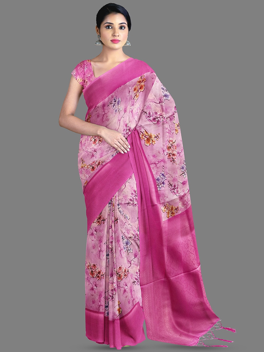 

The Chennai Silks Floral Woven Design Zari Kanjeevaram Saree, Pink