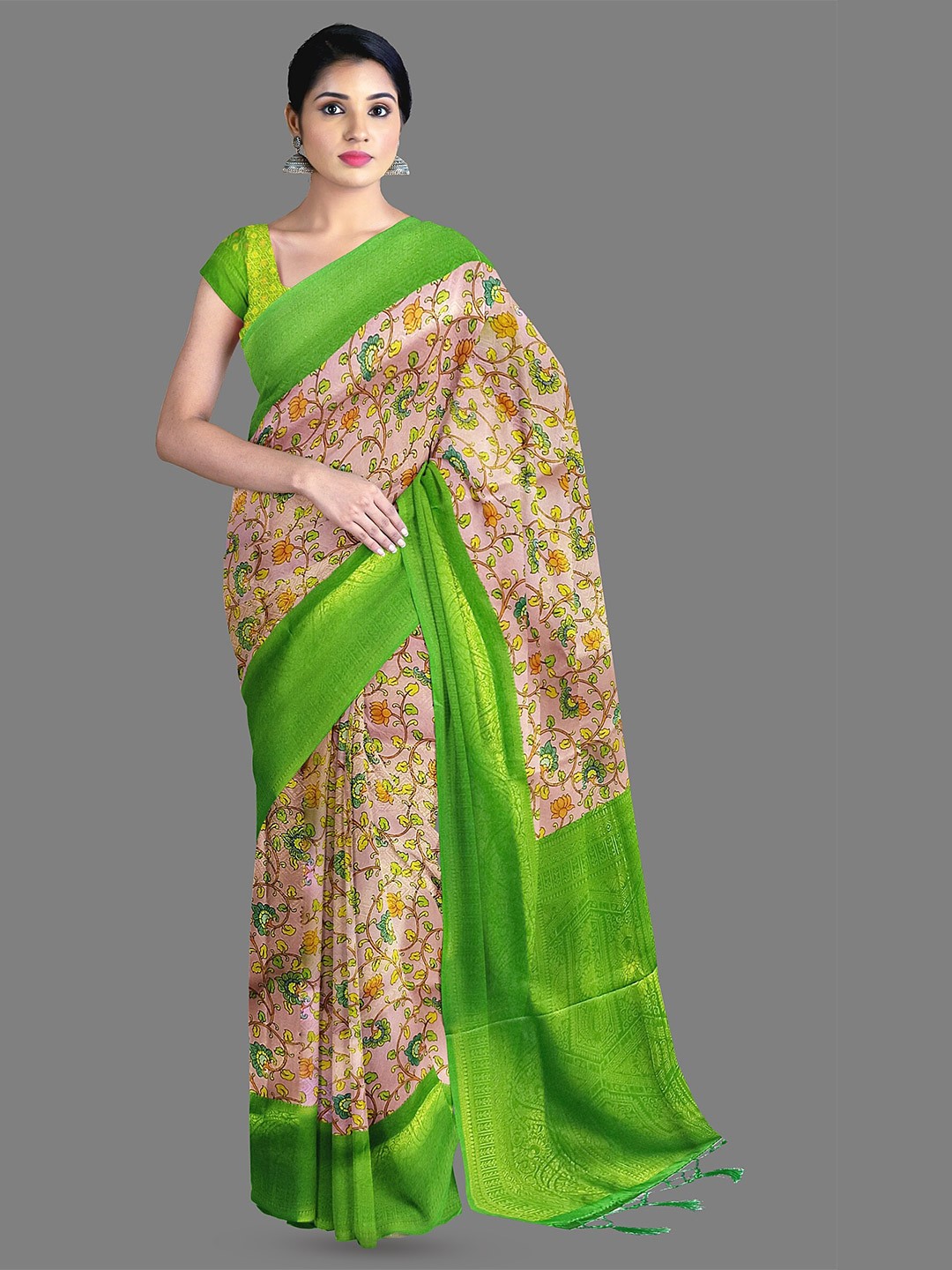 

The Chennai Silks Floral Woven Design Zari Kanjeevaram Saree, Pink