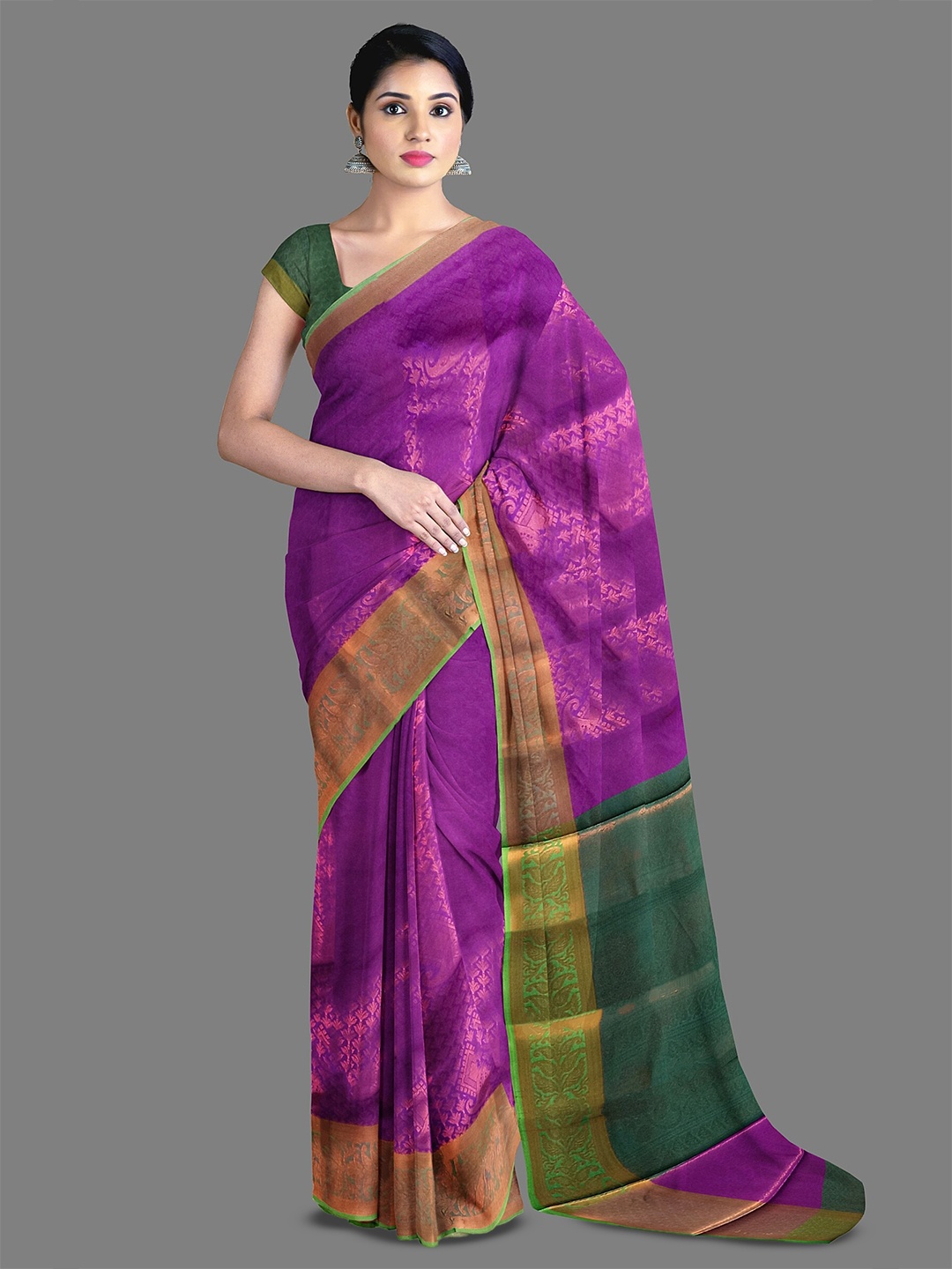 

The Chennai Silks Ethnic Motifs Woven Design Zari Kanjeevaram Saree, Violet