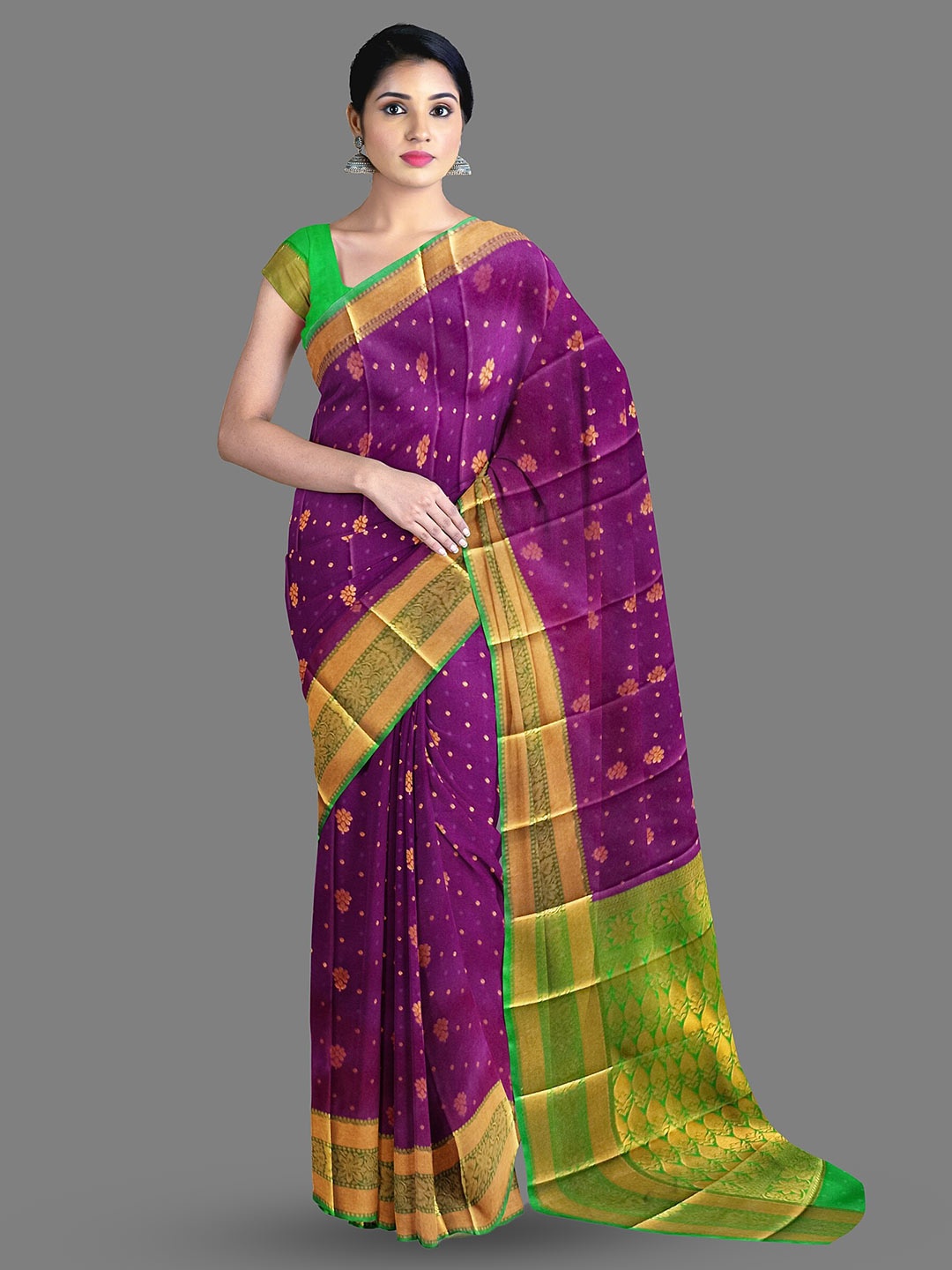 

The Chennai Silks Floral Woven Design Zari Kanjeevaram Saree, Purple