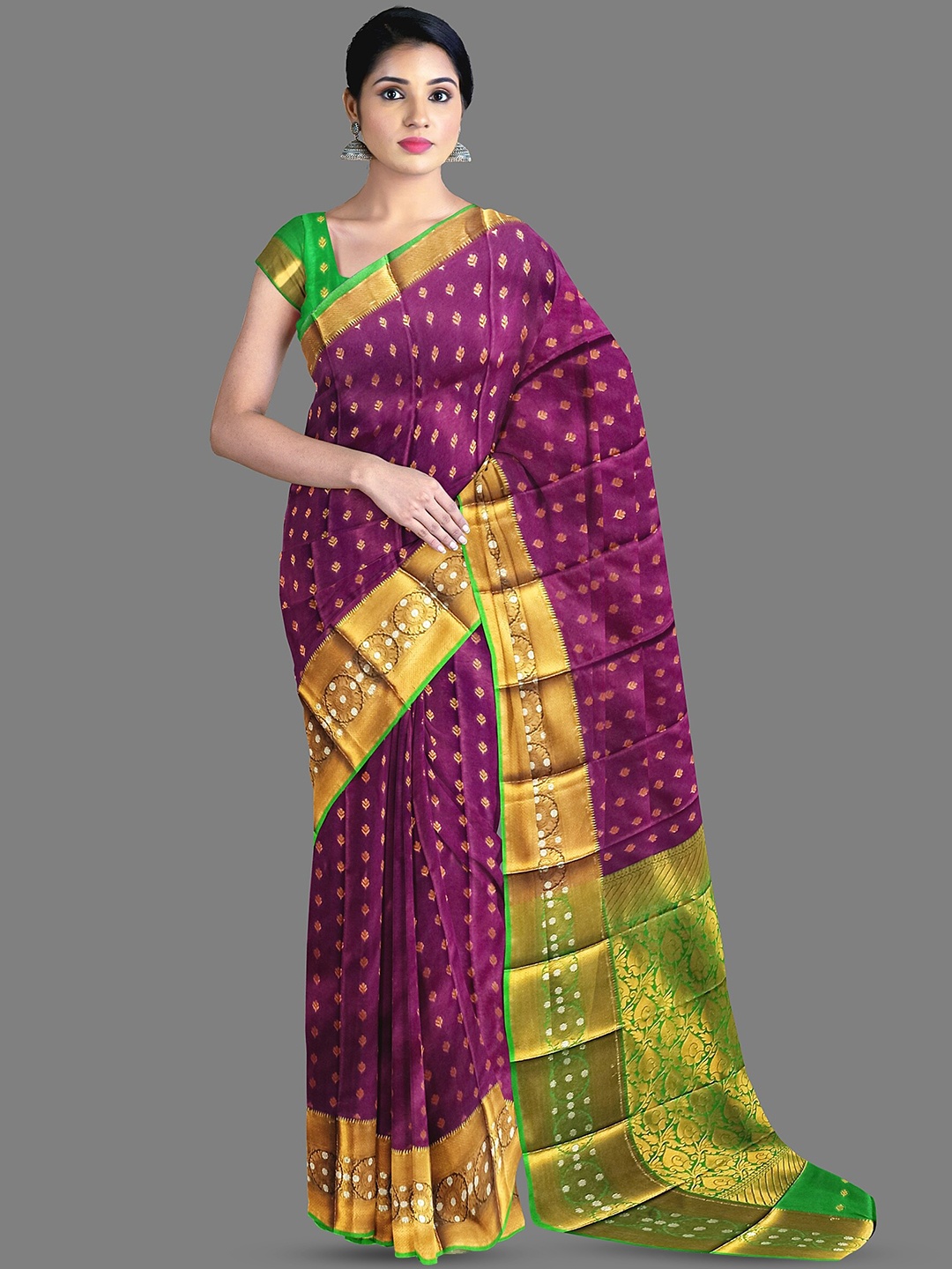 

The Chennai Silks Floral Woven Design Zari Kanjeevaram Saree, Purple
