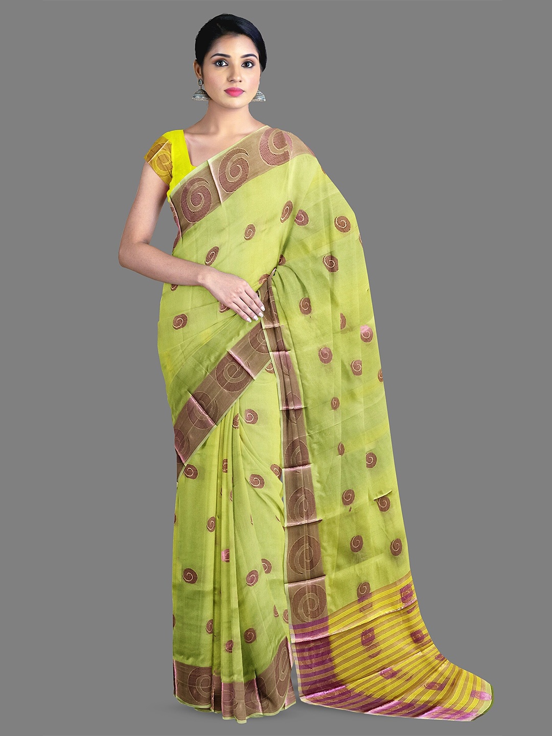

The Chennai Silks Floral Zari Art Silk Kanjeevaram Saree, Green