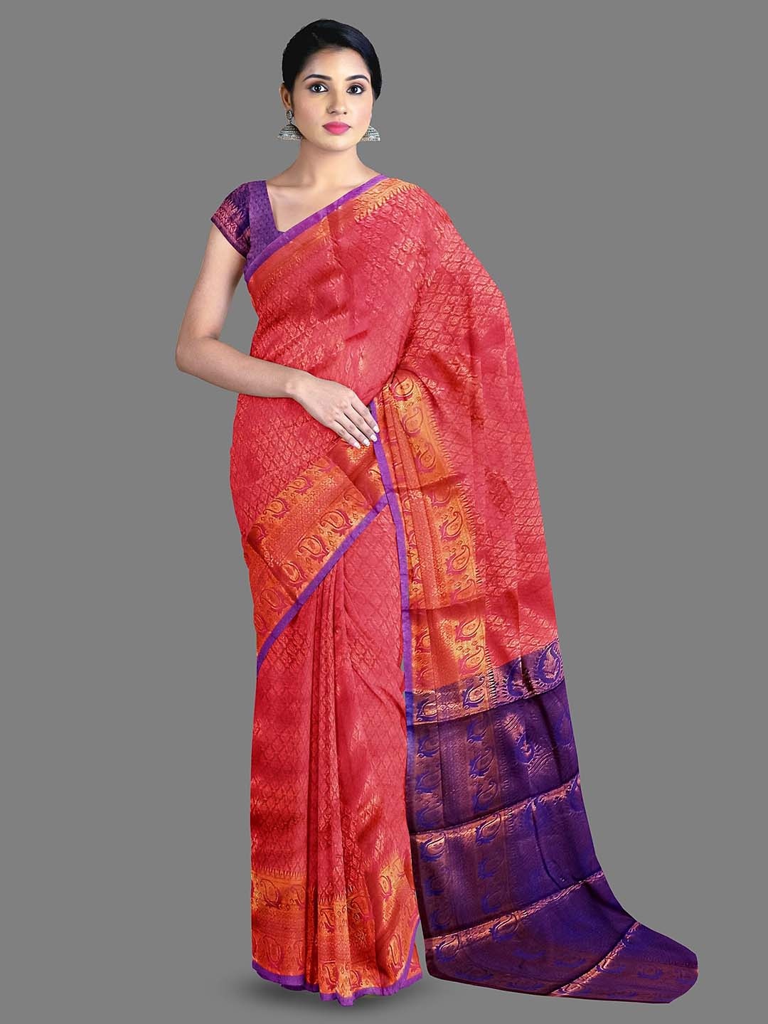 

The Chennai Silks Floral Zari Art Silk Kanjeevaram Saree, Pink
