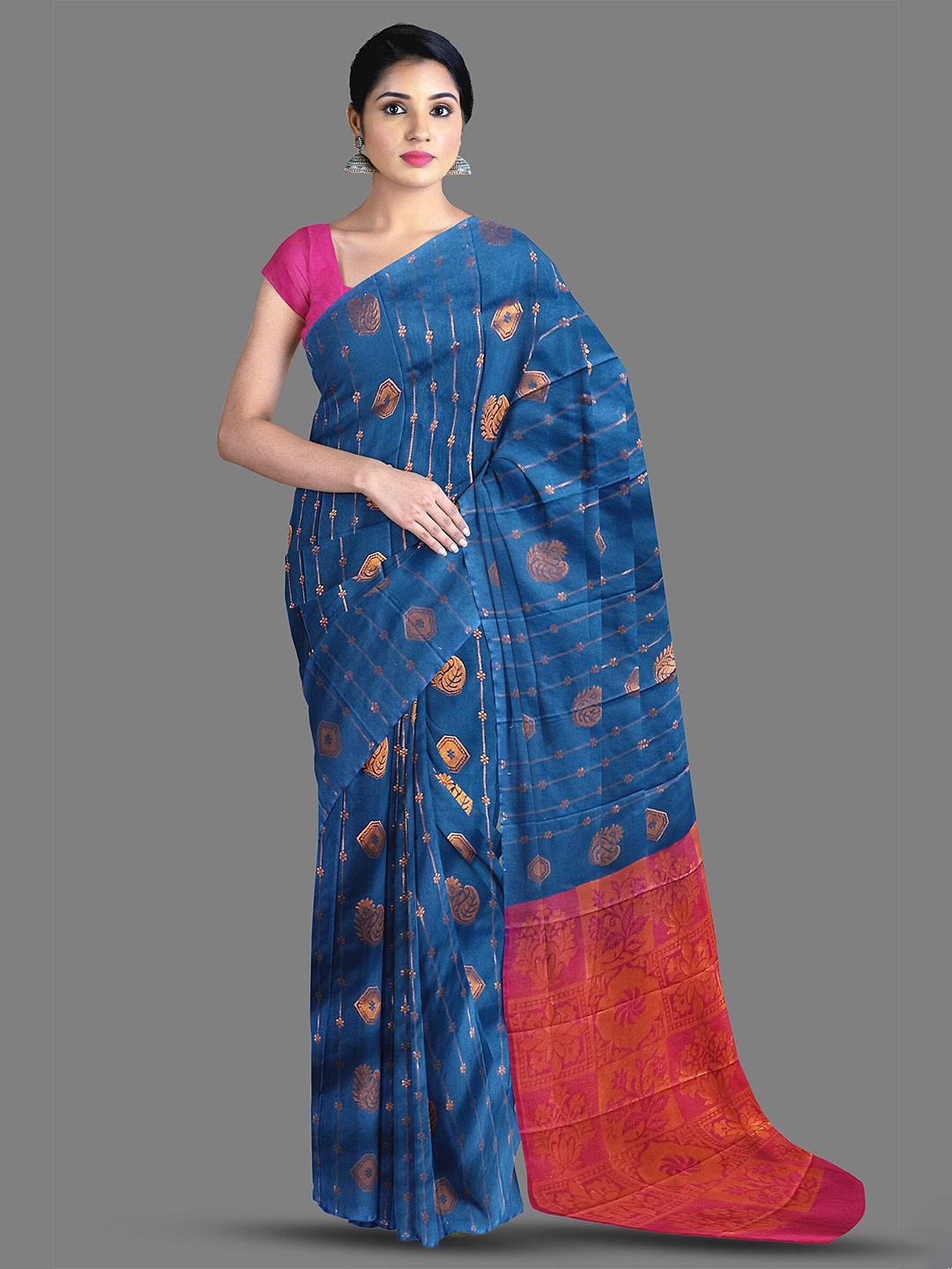 

The Chennai Silks Floral Woven Design Zari Banarasi Organza Saree, Blue