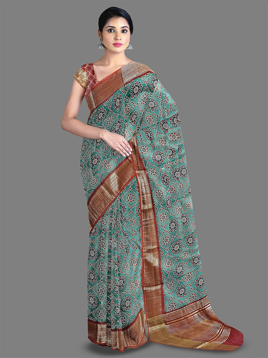 

The Chennai Silks Floral Woven Design Zari Saree, Green
