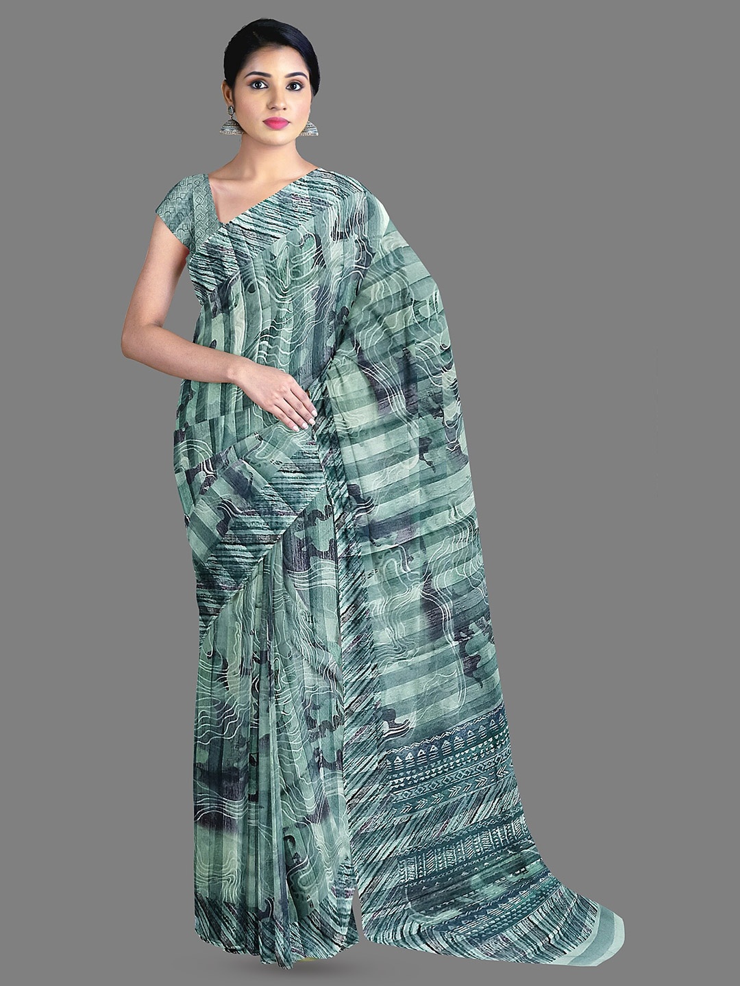 

The Chennai Silks Abstract Printed Chanderi Saree, Green