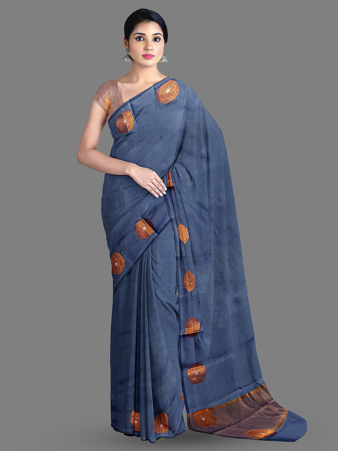 

The Chennai Silks Ethnic Motifs Woven Design Zari Kanjeevaram Saree, Grey