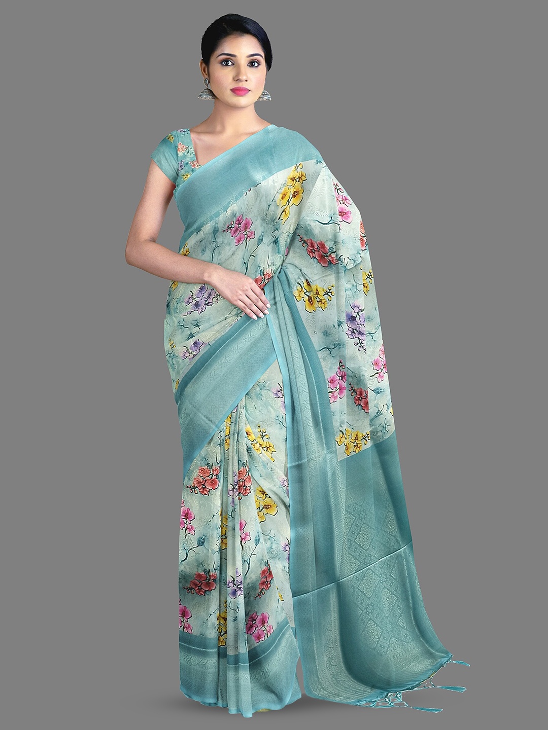 

The Chennai Silks Floral Woven Design Zari Kanjeevaram Saree, Blue