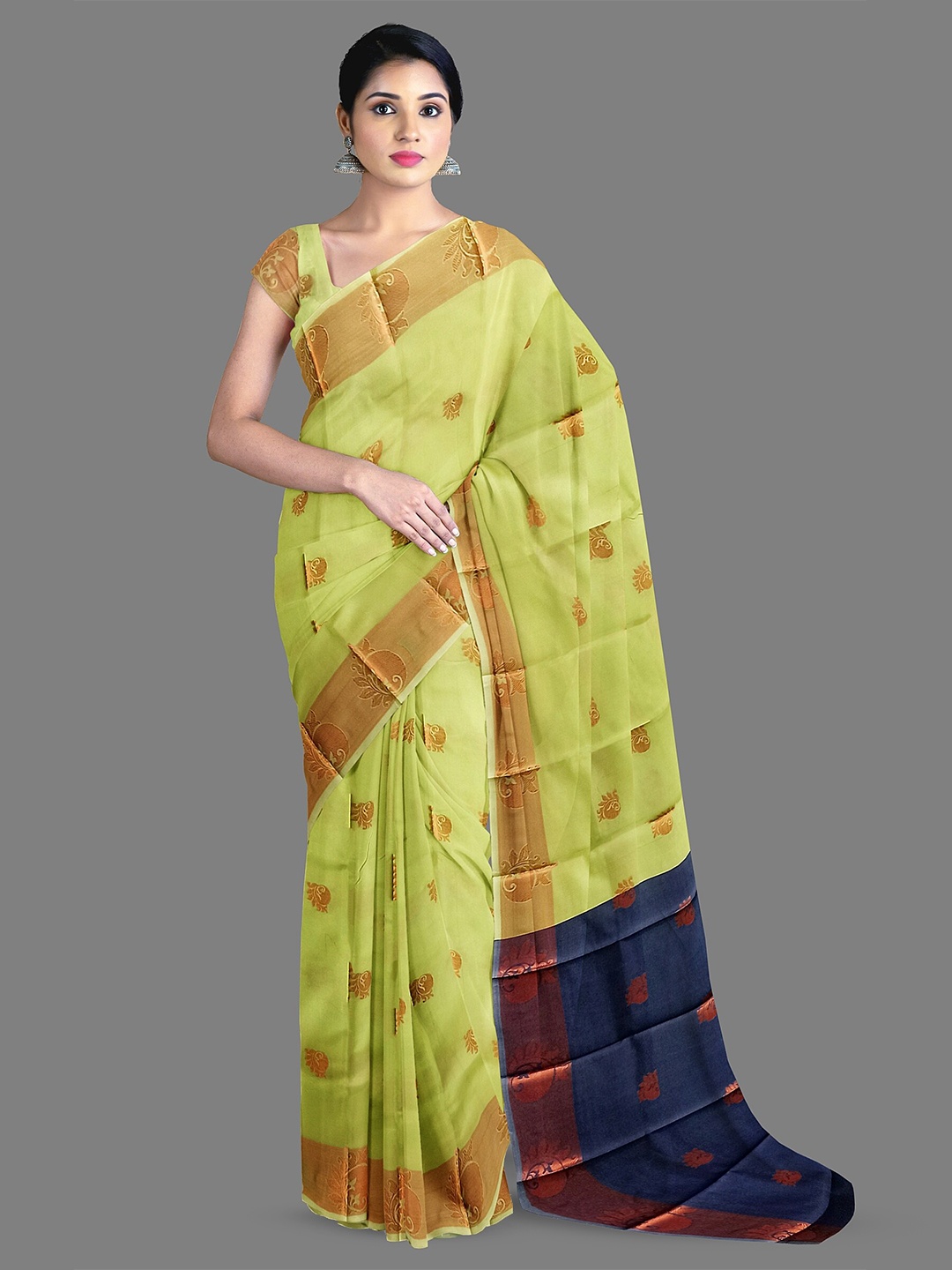 

The Chennai Silks Ethnic Motifs Woven Design Zari Kanjeevaram Saree, Green