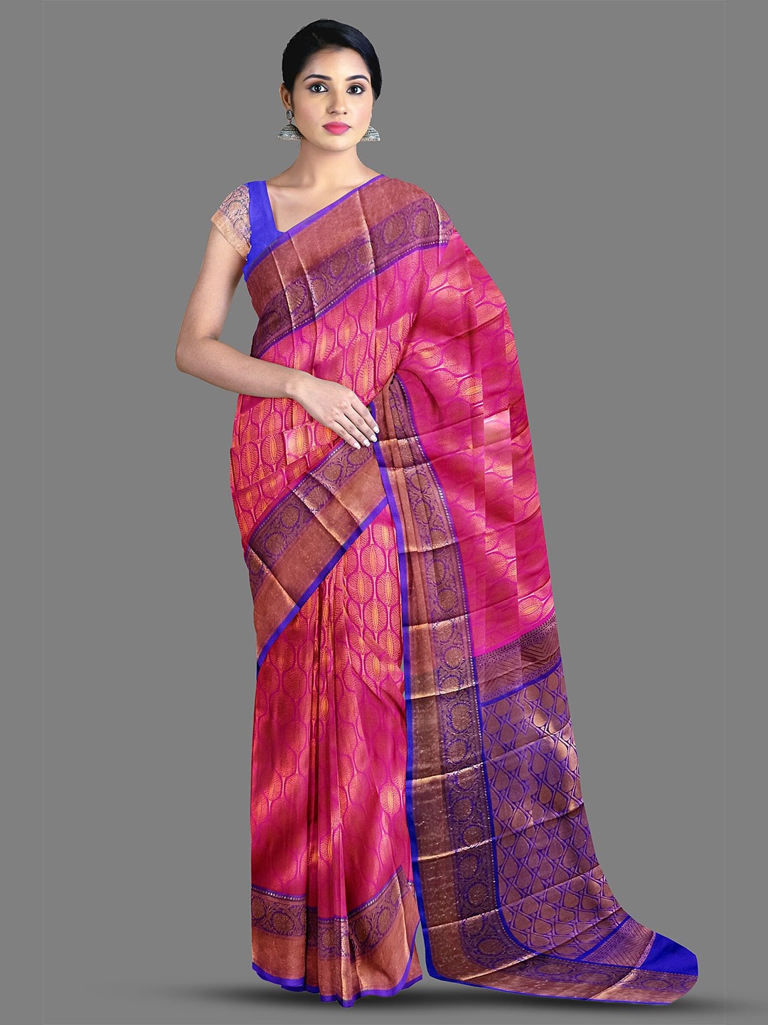 

The Chennai Silks Floral Woven Design Zari Kanjeevaram Saree, Magenta