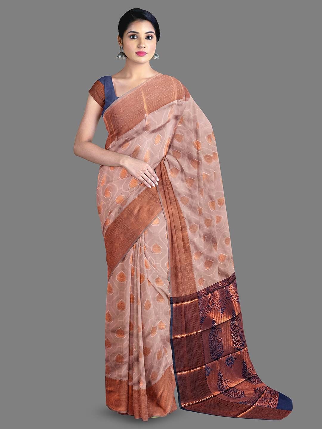 

The Chennai Silks Ethnic Motifs Woven Design Zari Kanjeevaram Saree, Brown