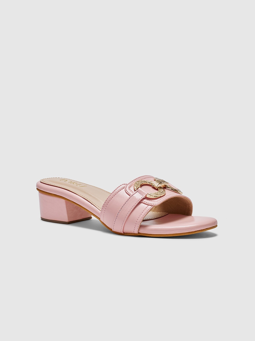 

FORLI Embellished Block Heels With Buckles, Pink