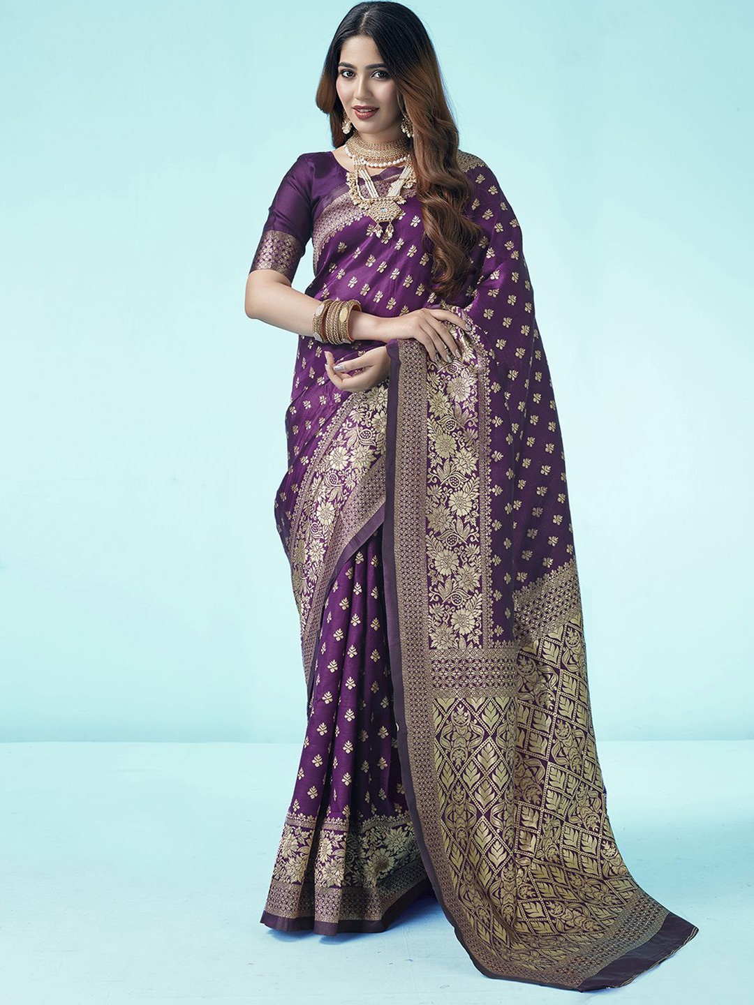 

KALINI Ethnic Woven Design Zari Art Silk Banarasi Saree, Purple