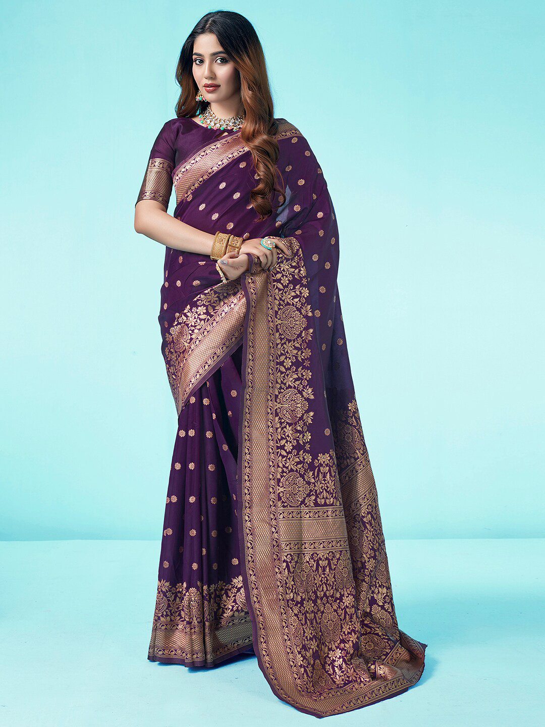 

KALINI Ethnic Woven Design Zari Art Silk Banarasi Saree, Purple