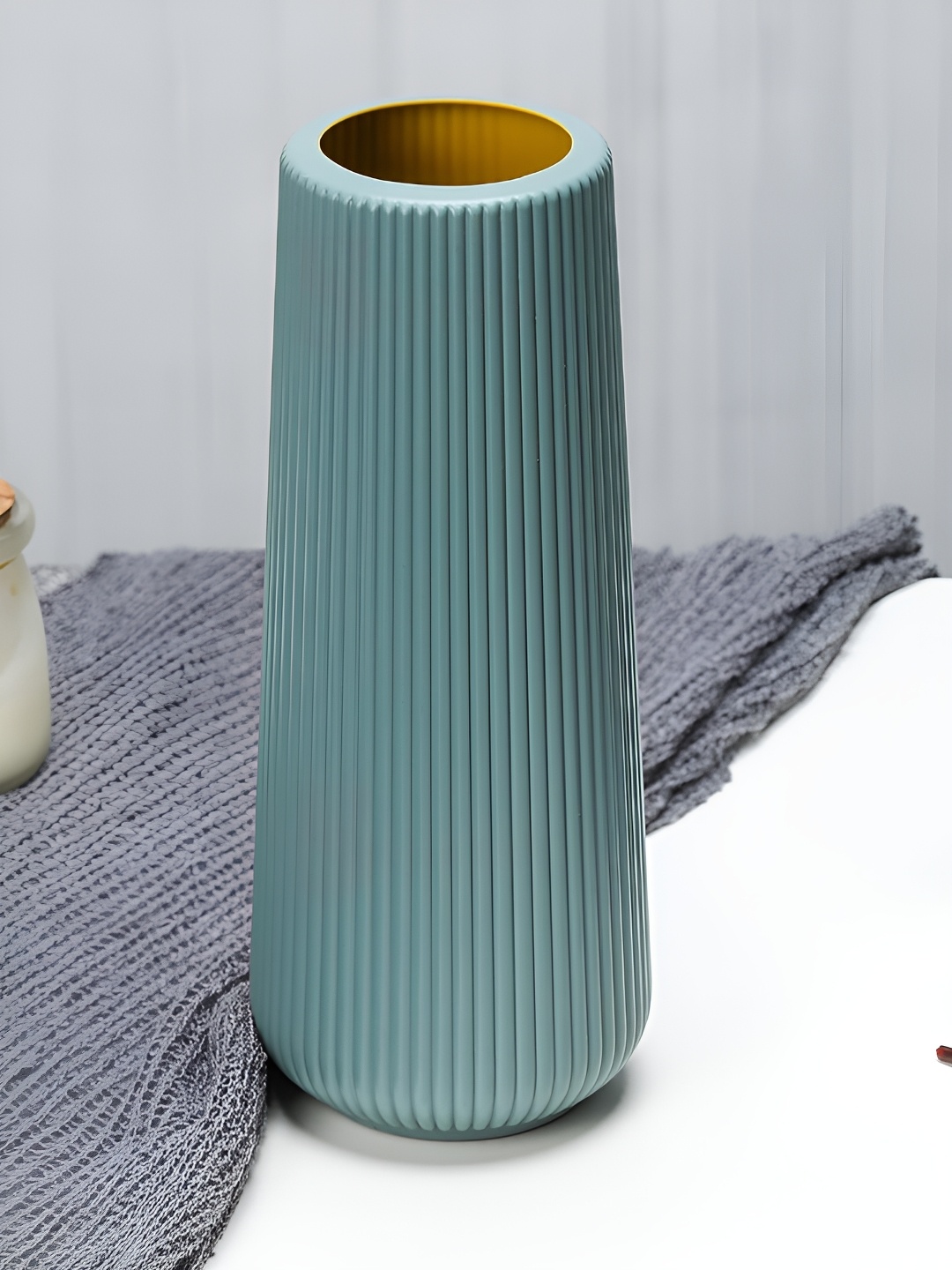 Satyam Kraft Blue Ribbed Unbreakable Flower Vase