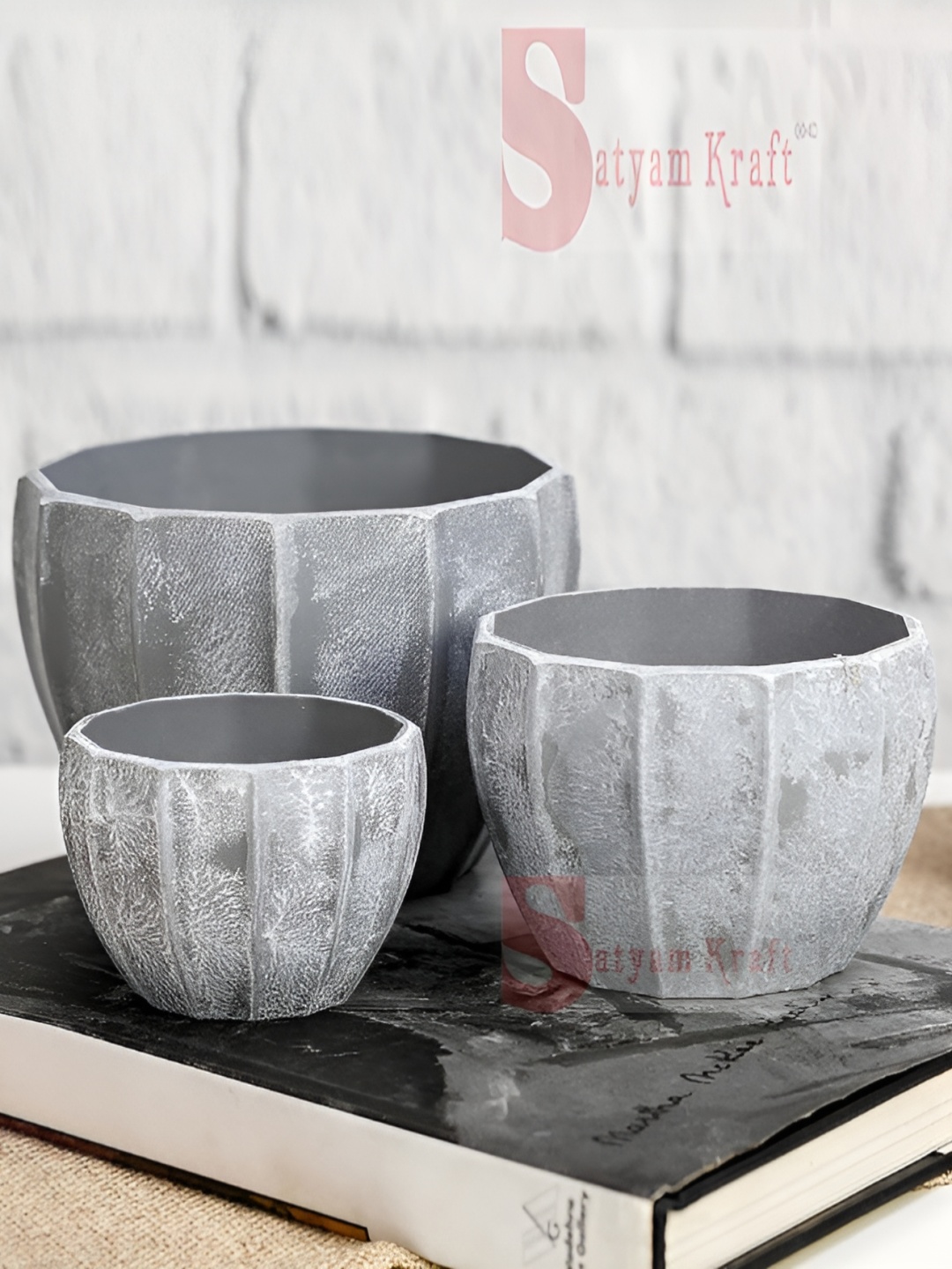 

Satyam Kraft 3-Pcs Grey Textured Melamine Unbreakable Vases