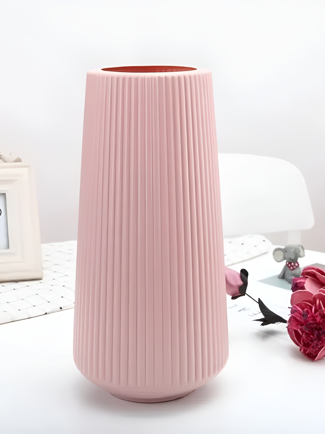 

Satyam Kraft Pink Ribbed Unbreakable Flower Vase